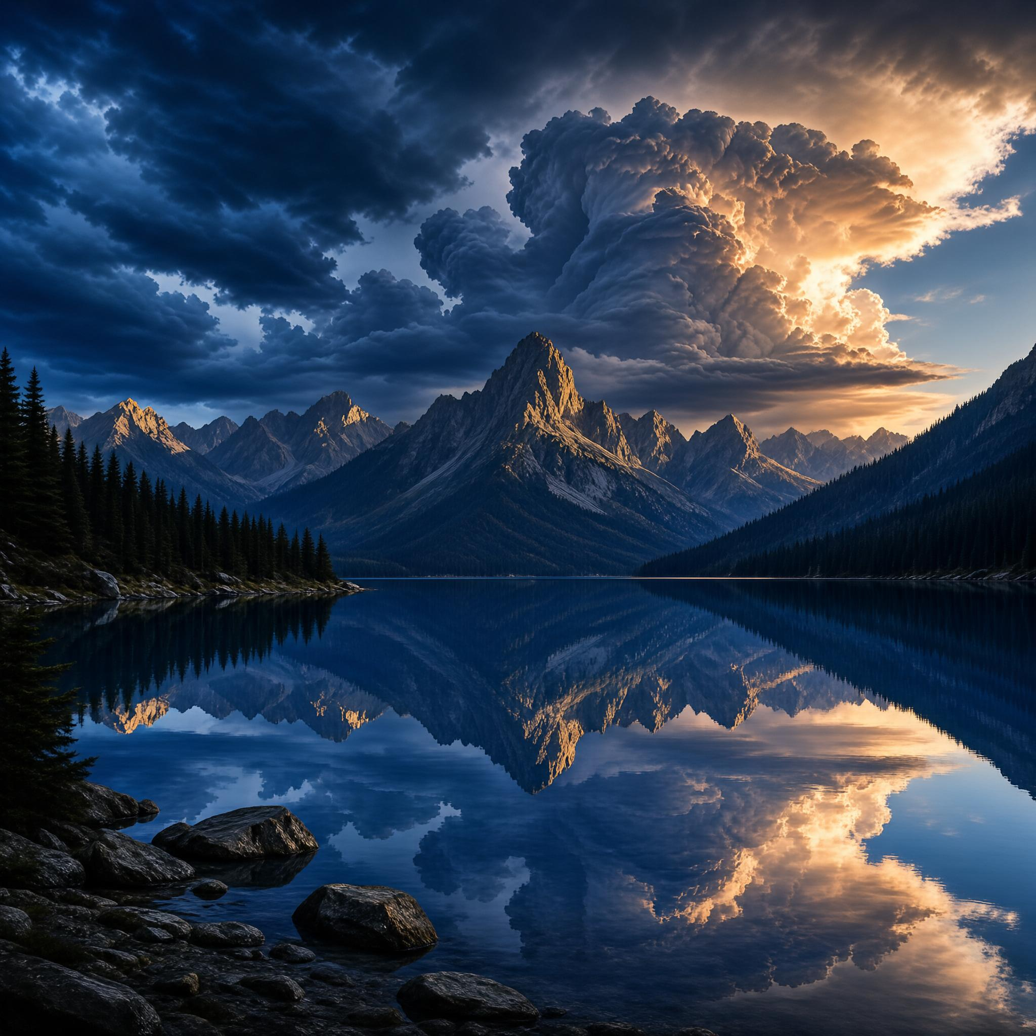 Dramatic Mountain Lake at Sunset