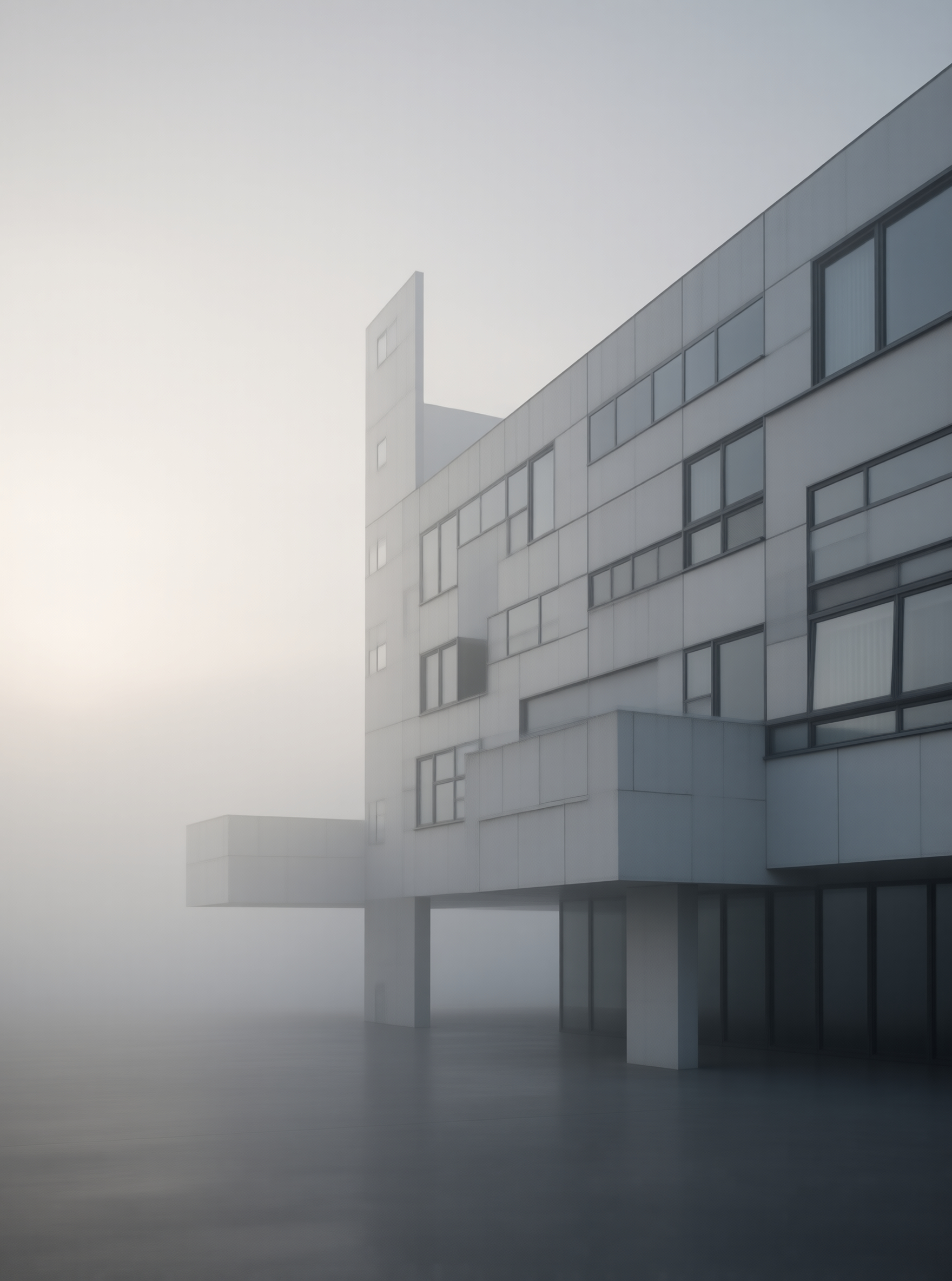Modern Building in Fog