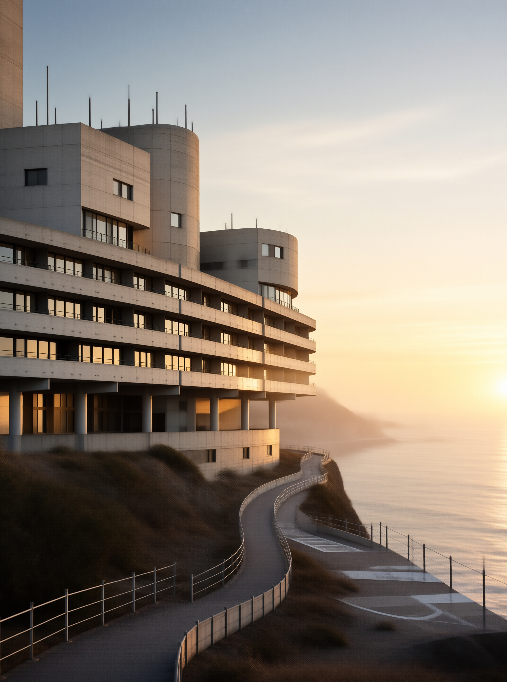 Modern Cliffside Building at Sunset