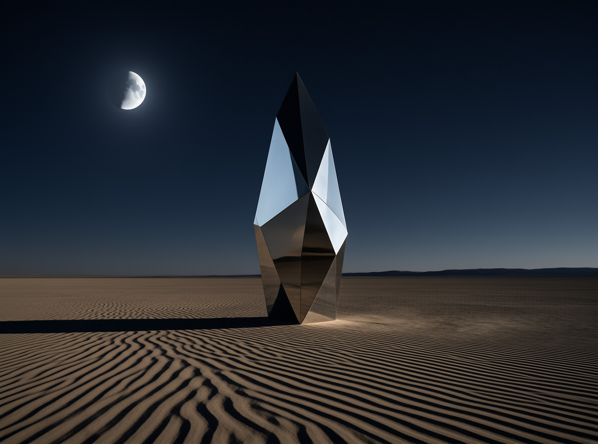 Metallic Sculpture in Desert
