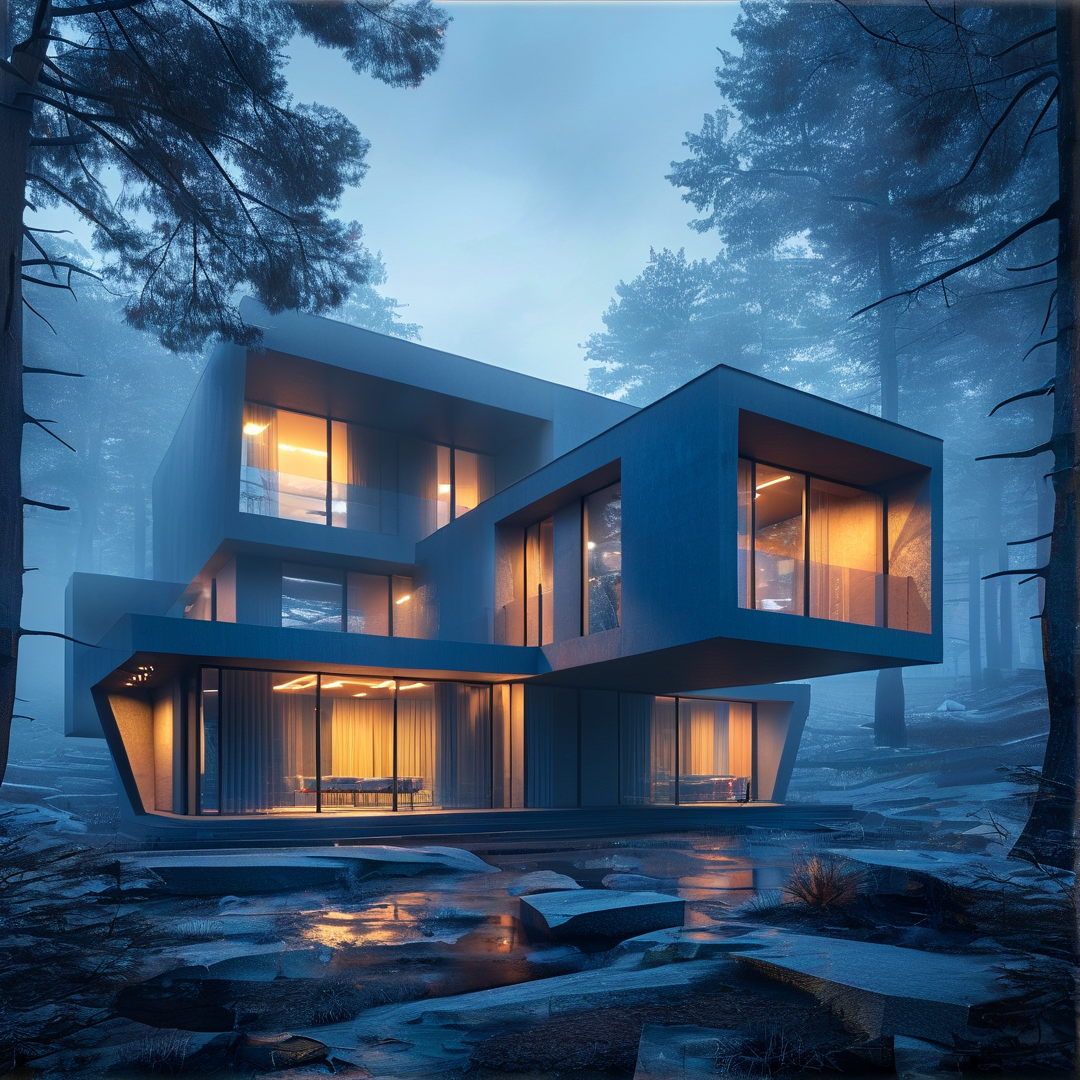 Modern Cabin in Misty Woods