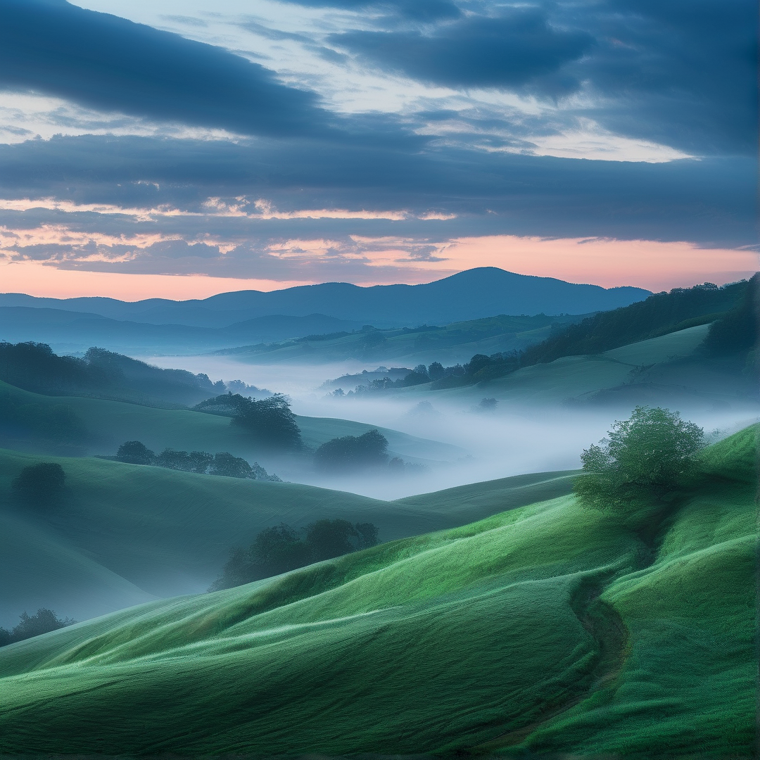 Misty Rolling Hills Landscape