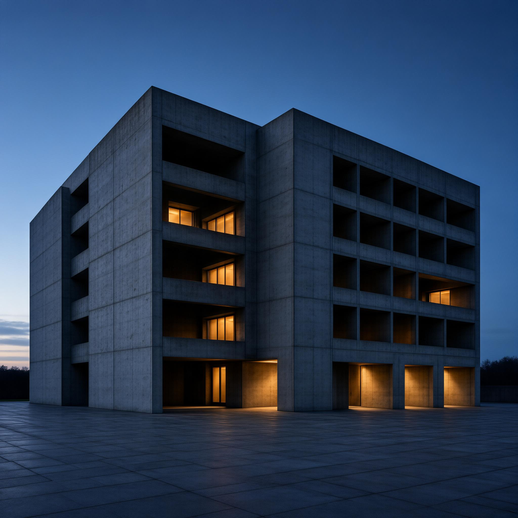 Brutalist Building at Dusk