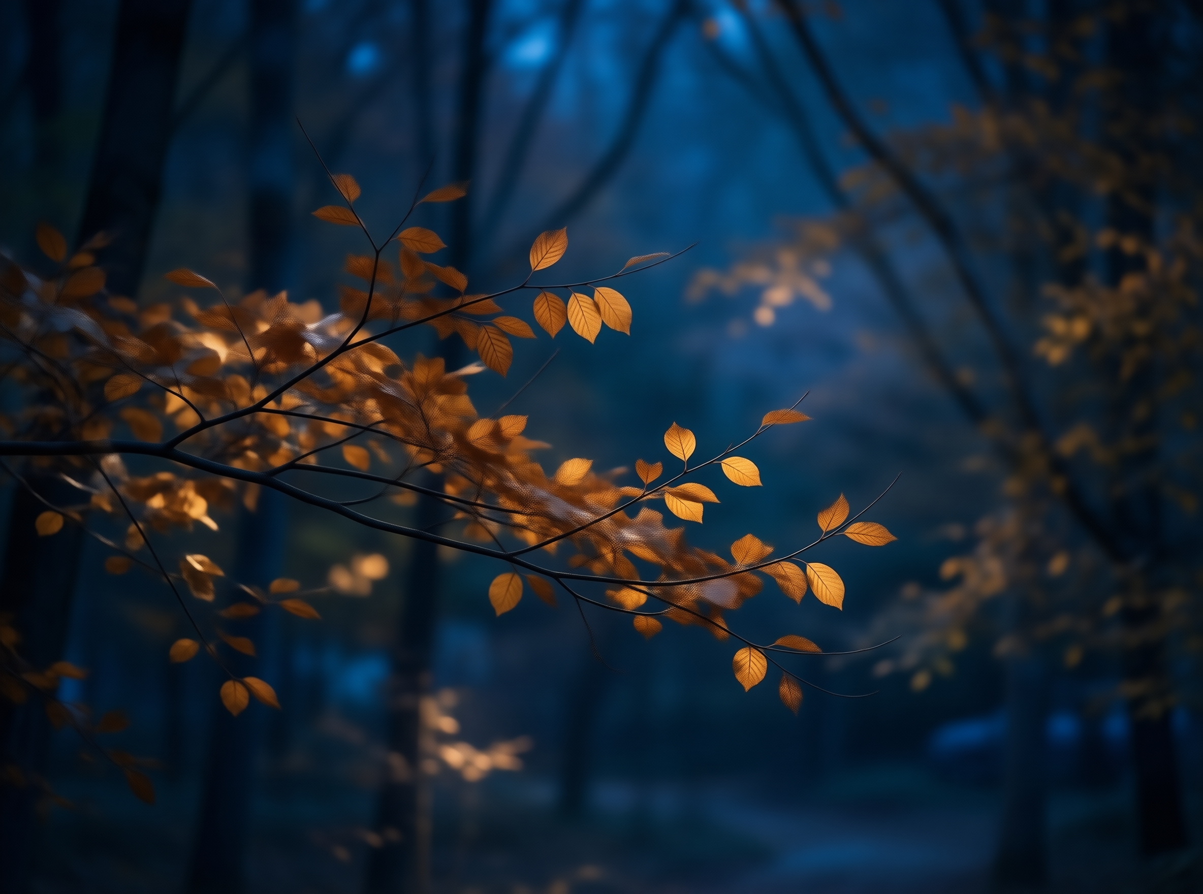 Golden Autumn Leaves at Dusk