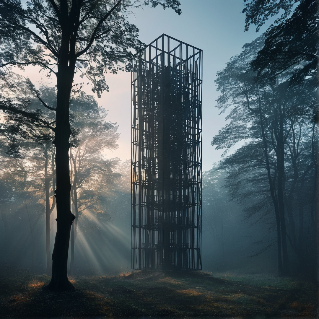 Tall Cage in Misty Forest