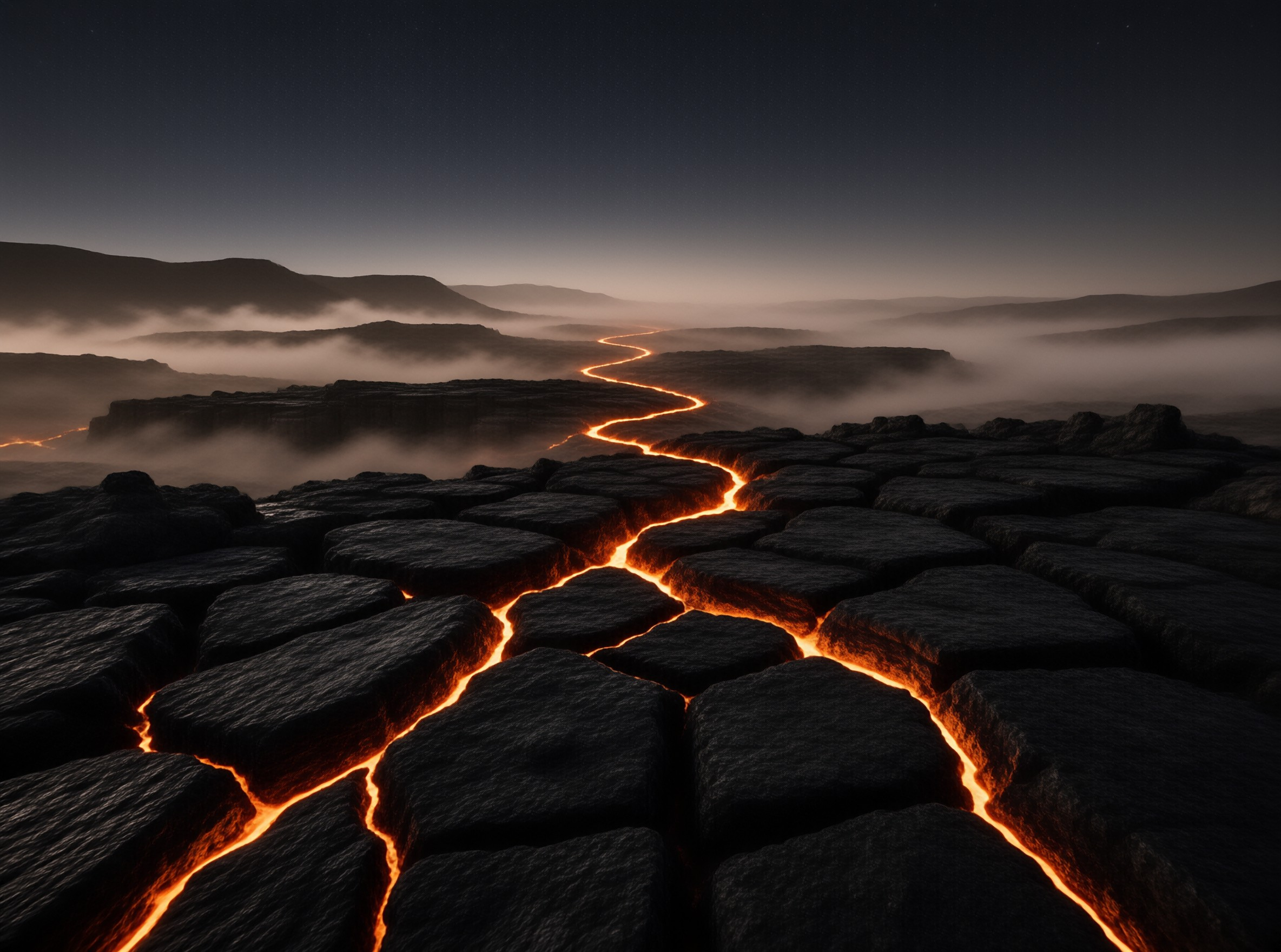 Lava Flowing Through Cracks