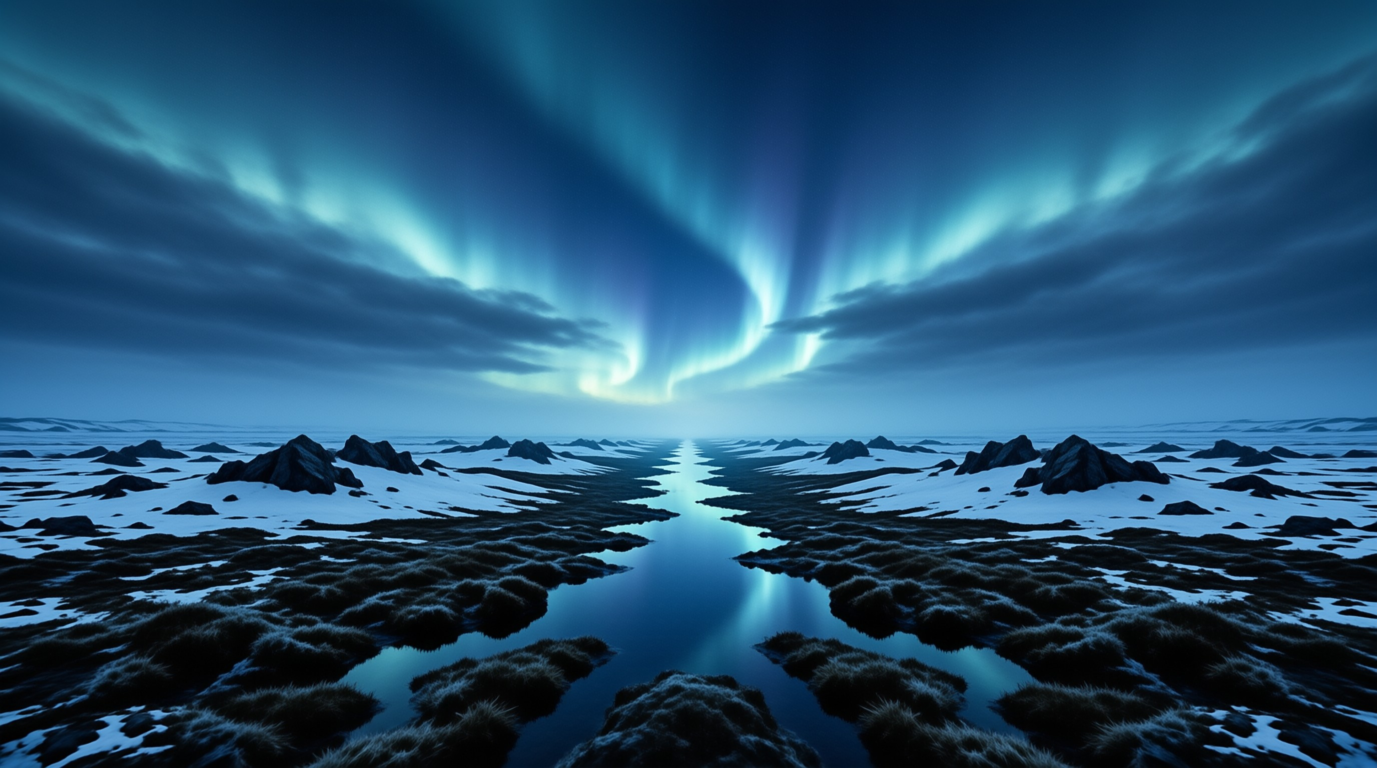 Aurora Borealis Over Snow