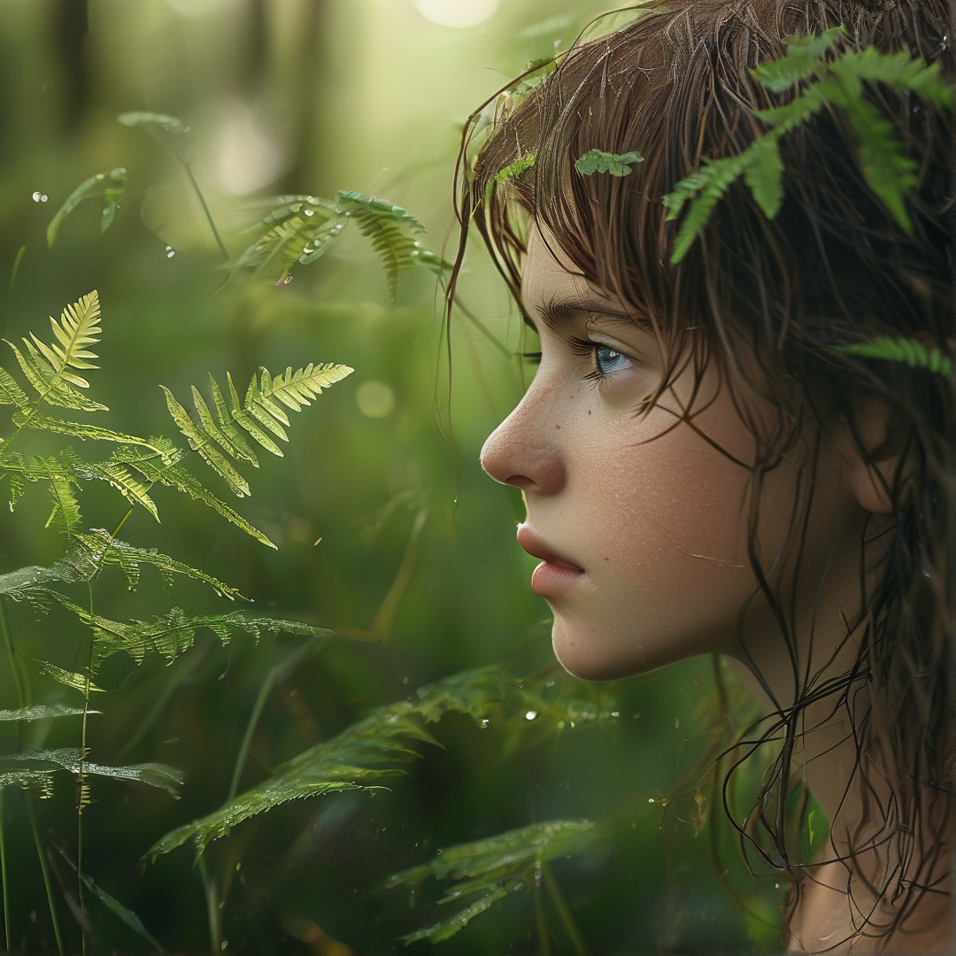 Wet Child Among Ferns