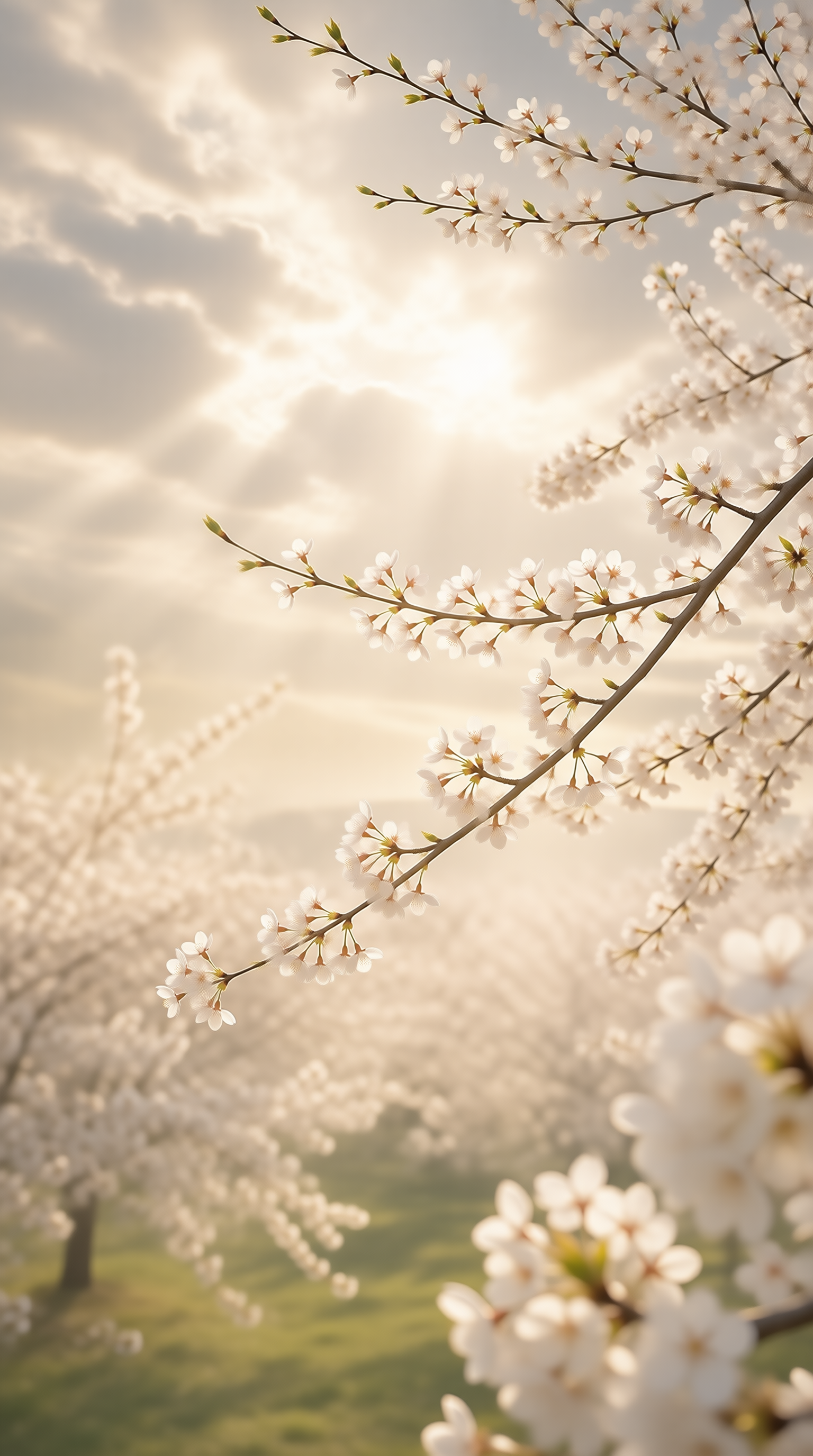 Blossom Branches in Soft Light Landscape