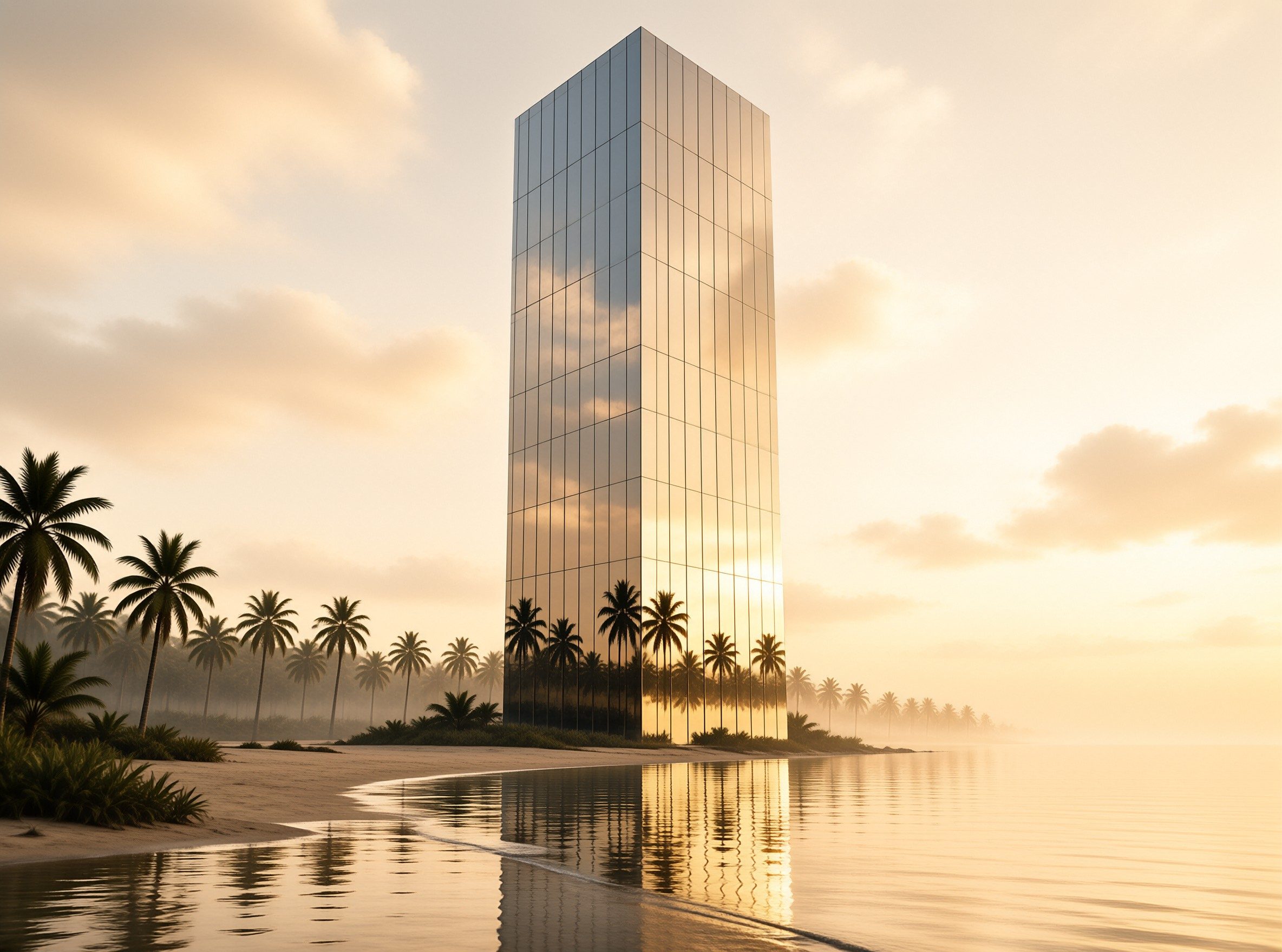 Glass Skyscraper on Beach