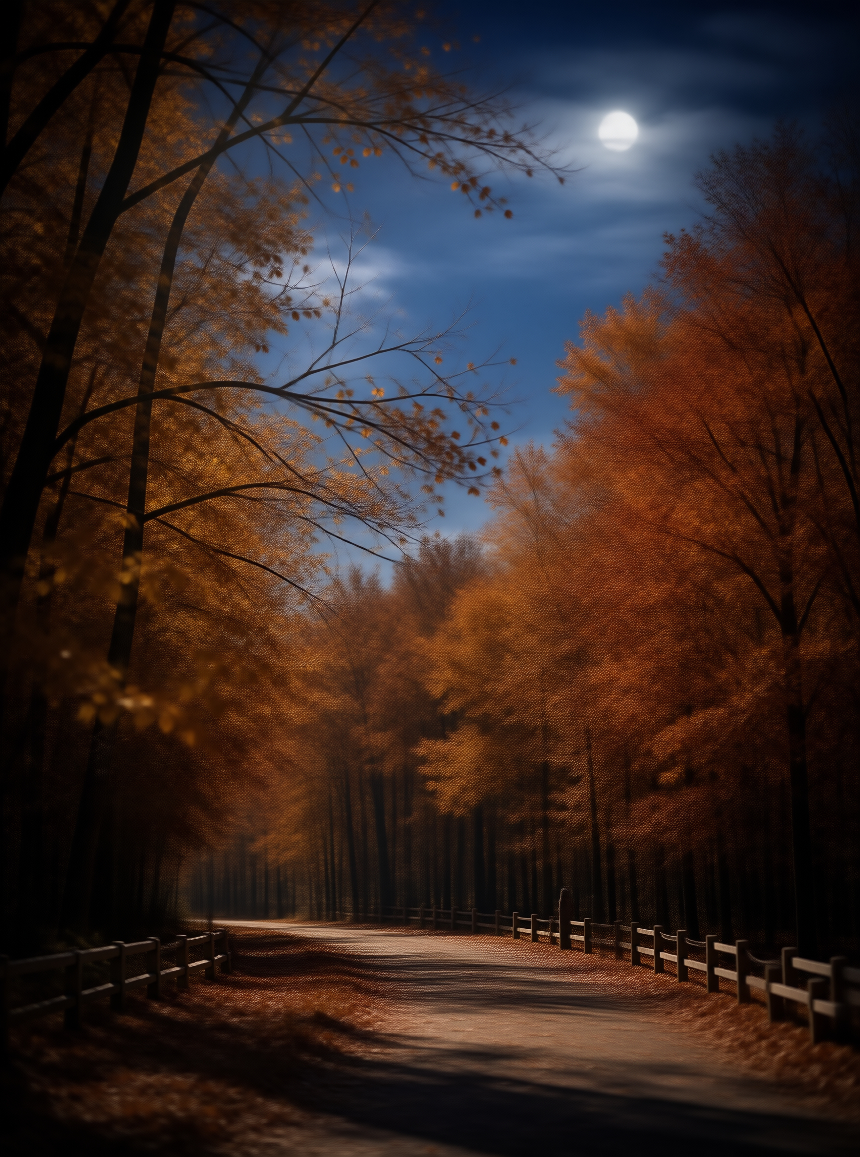 Moonlit Autumn Road
