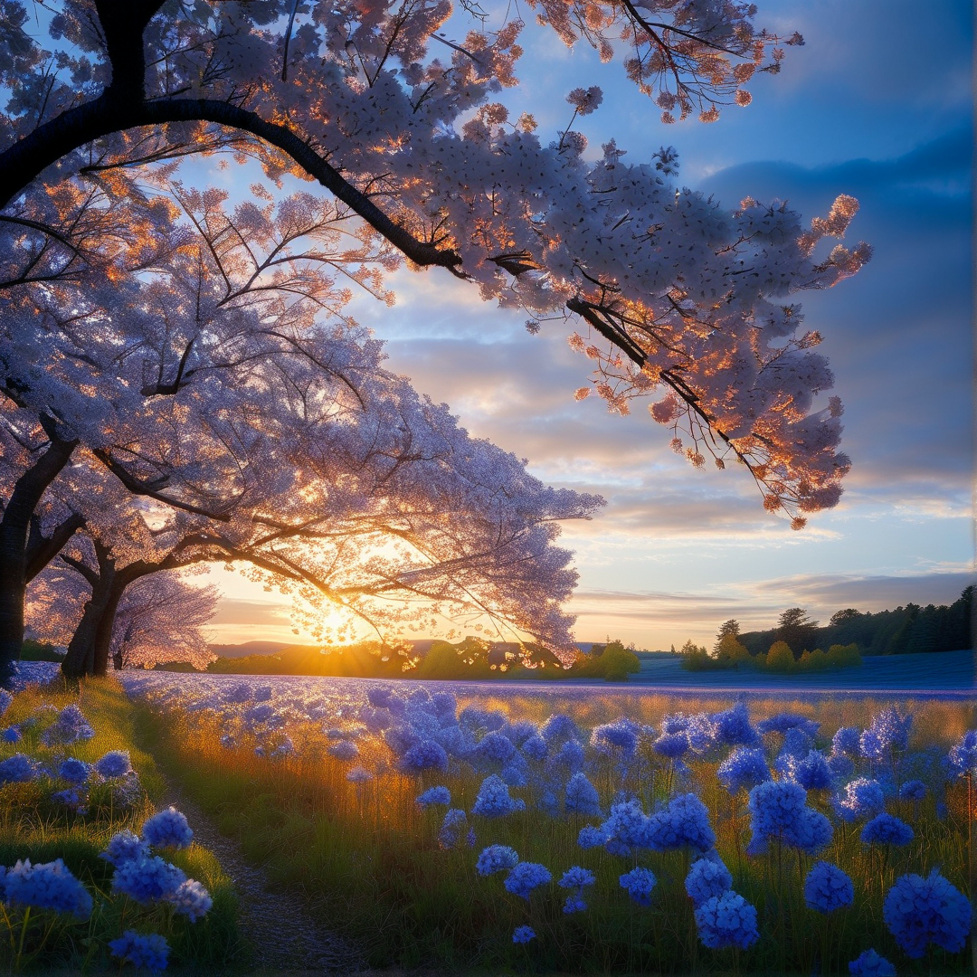 Cherry Blossom Sunset Path