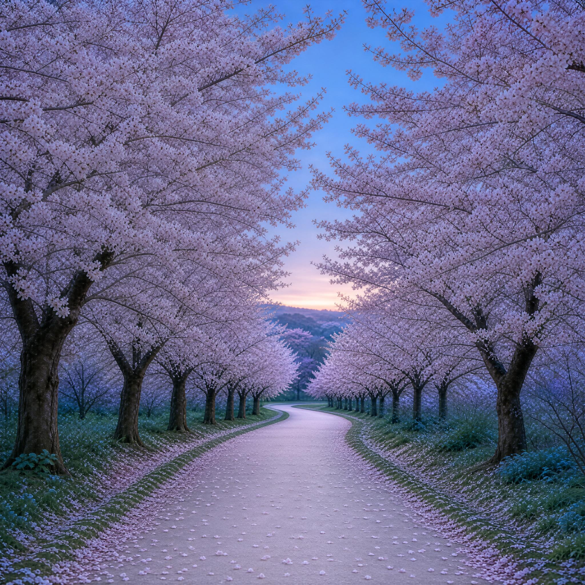 Cherry Blossom Path at Dawn