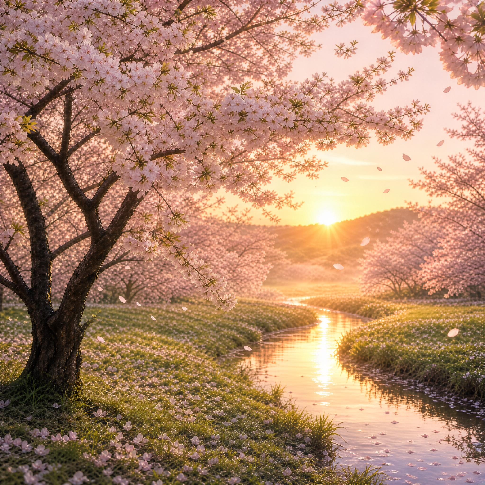 Cherry Blossoms at Sunset