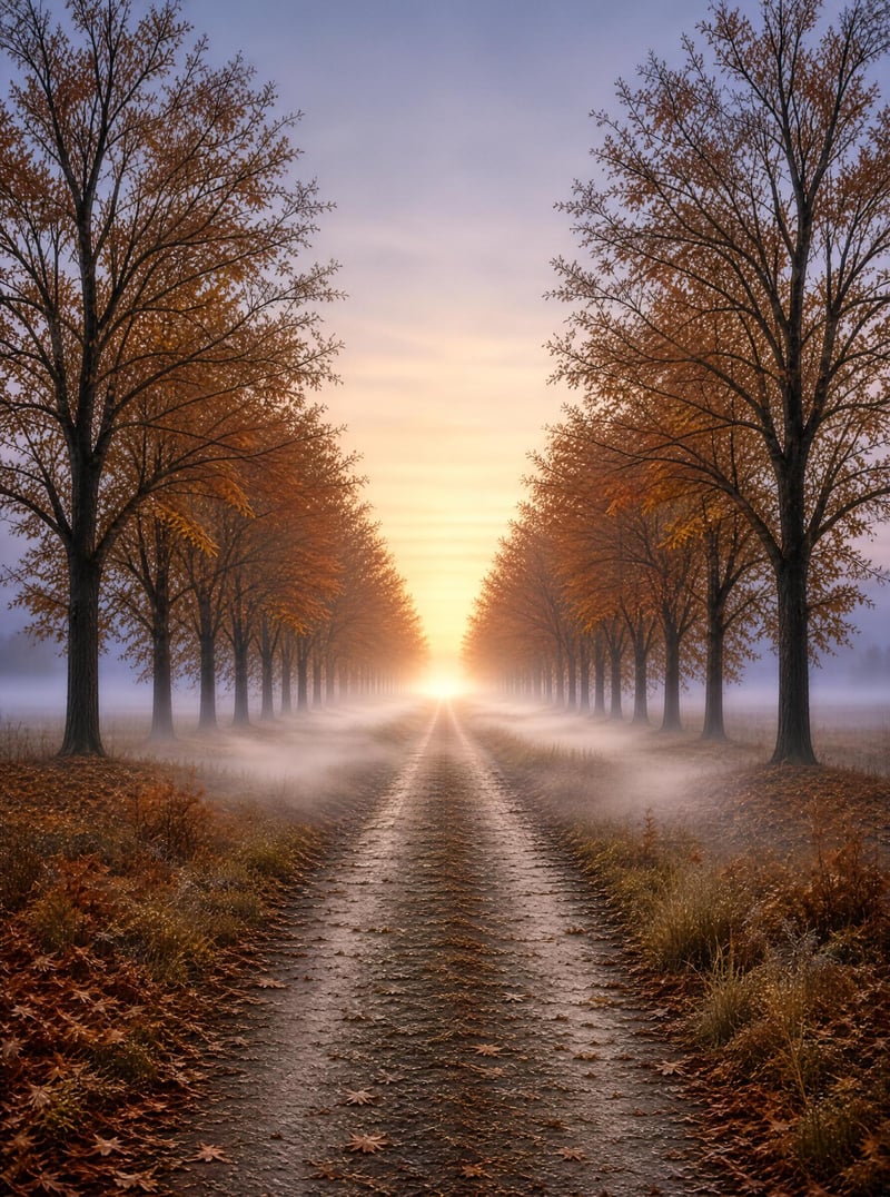 Foggy Autumn Tree Path