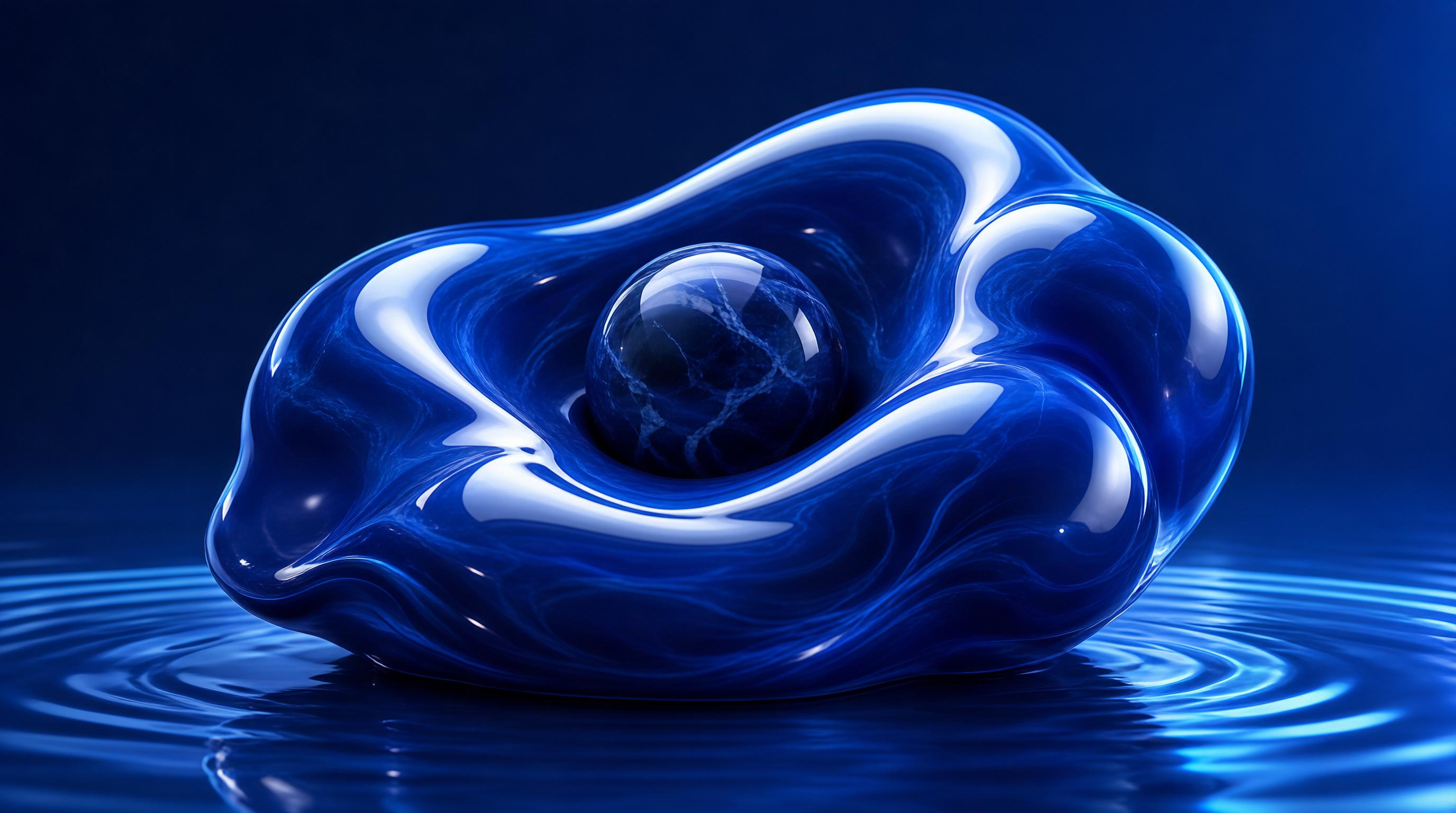 Blue Liquid Sculpture with Sphere