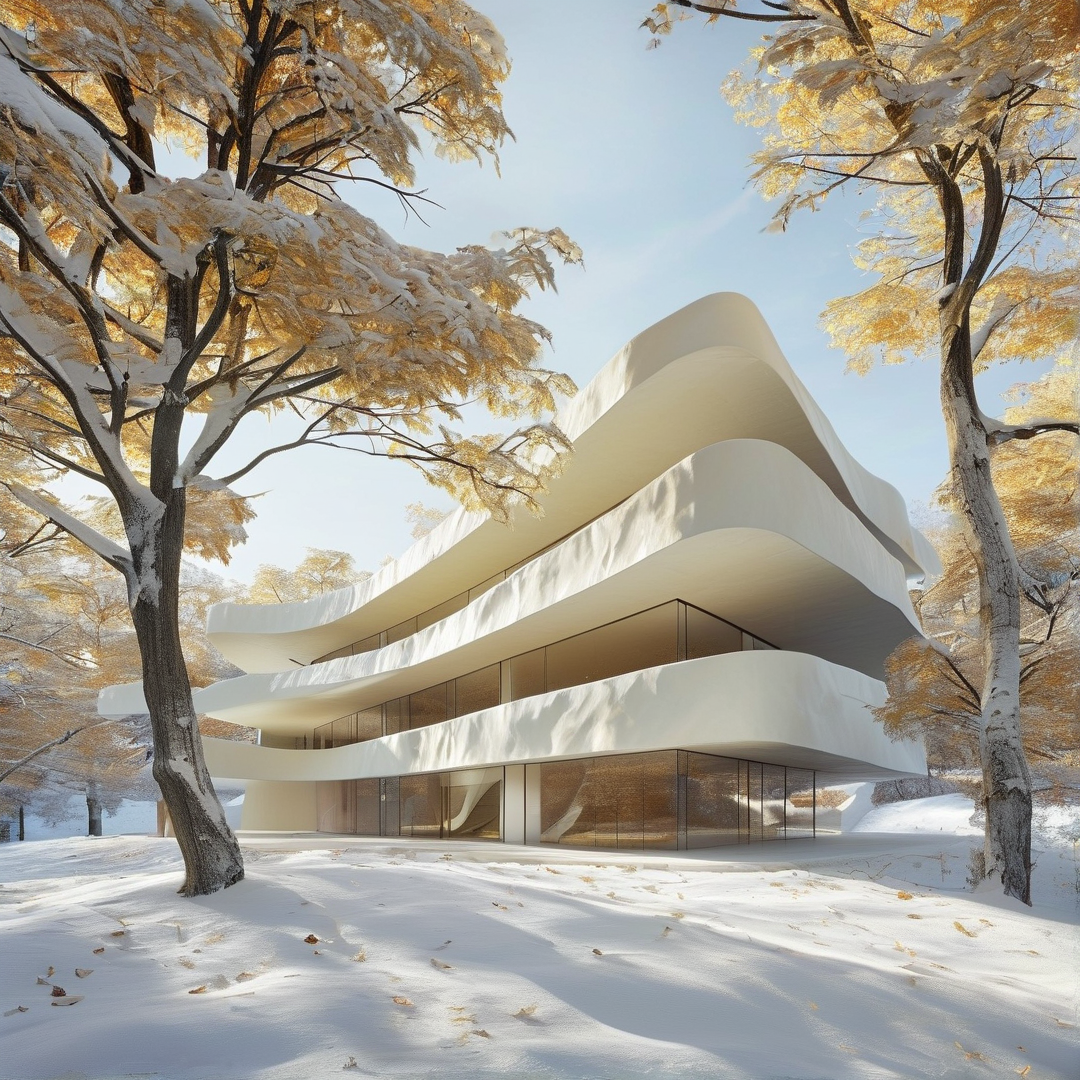 Modern Wave Building in Snow