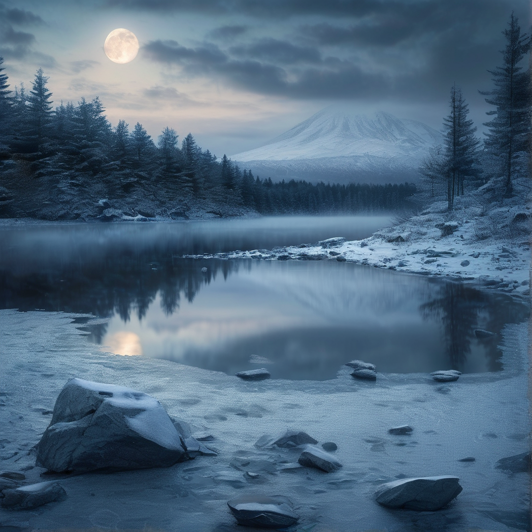 Snowy Lake Night Scene