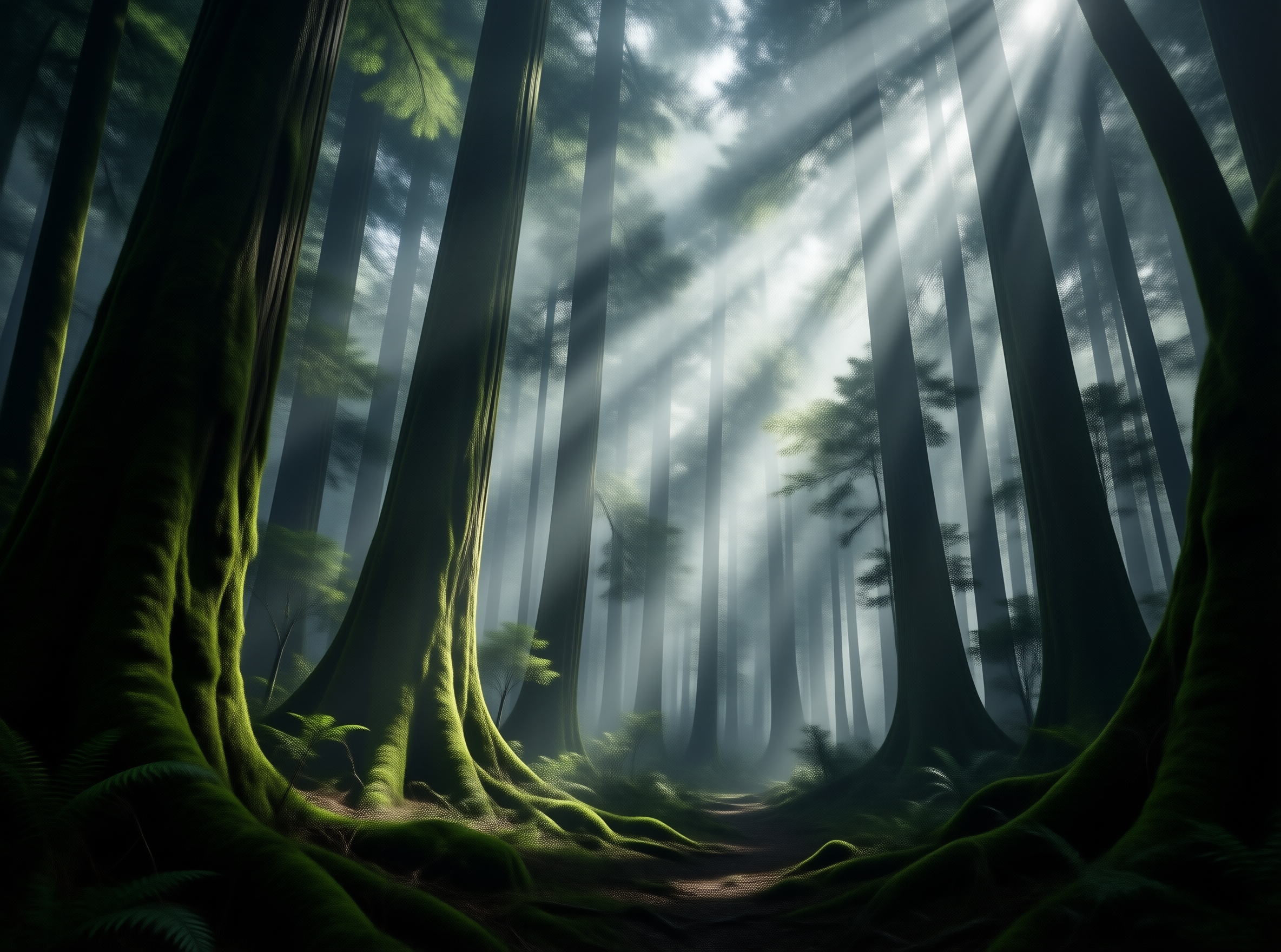 Sunlit Ancient Forest Path