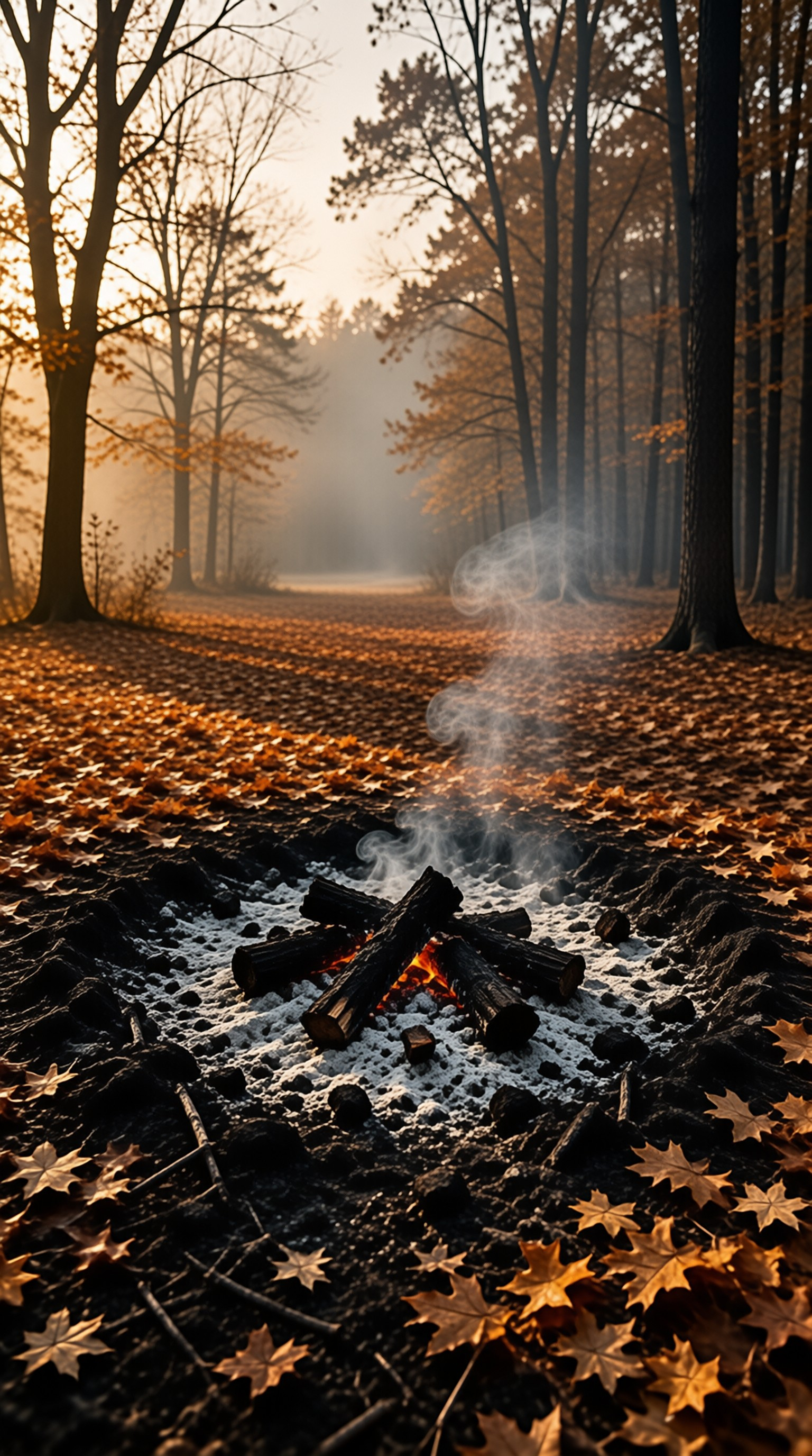 Misty Autumn Forest Campfire