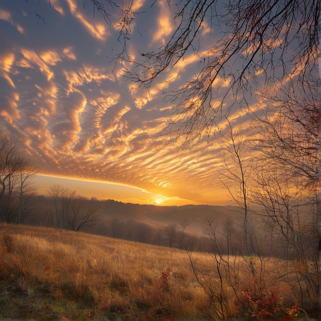Sunset over rolling hills
