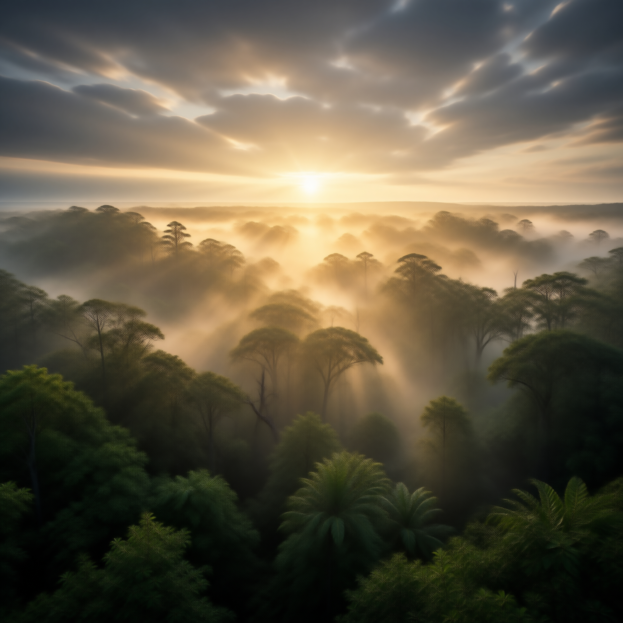 Sunrise Over Misty Tropical Forest