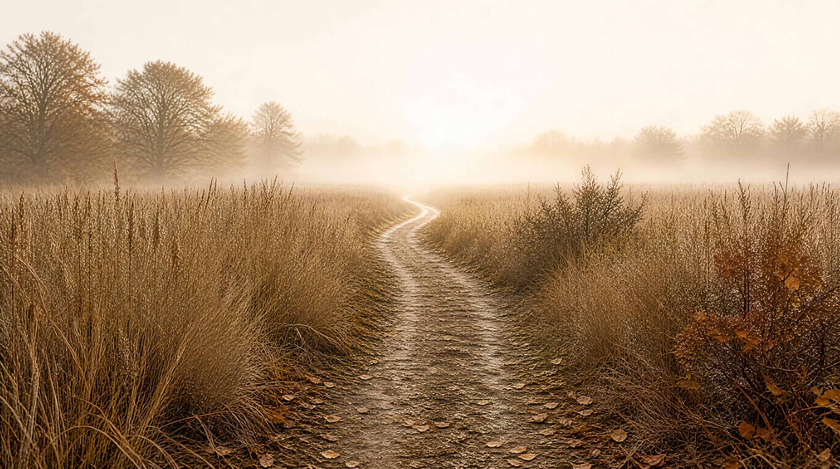 Misty Path Through Fields