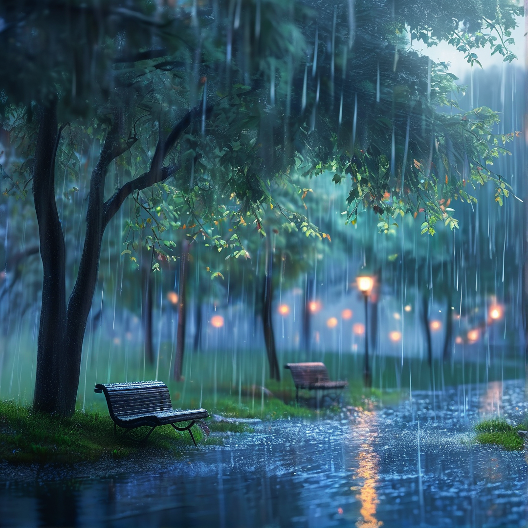 Rainy Park at Dusk