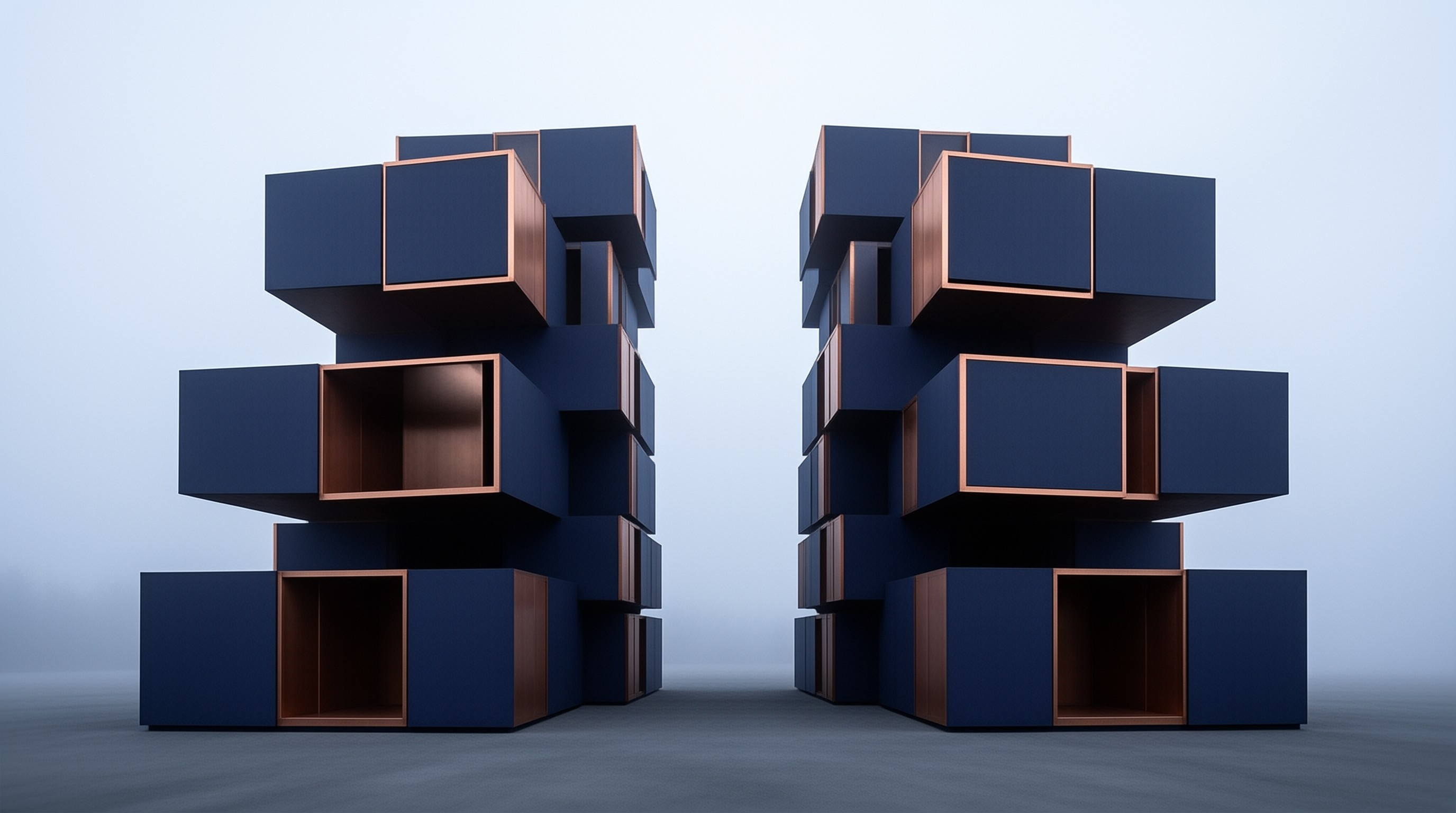 Abstract Blue Geometric Towers