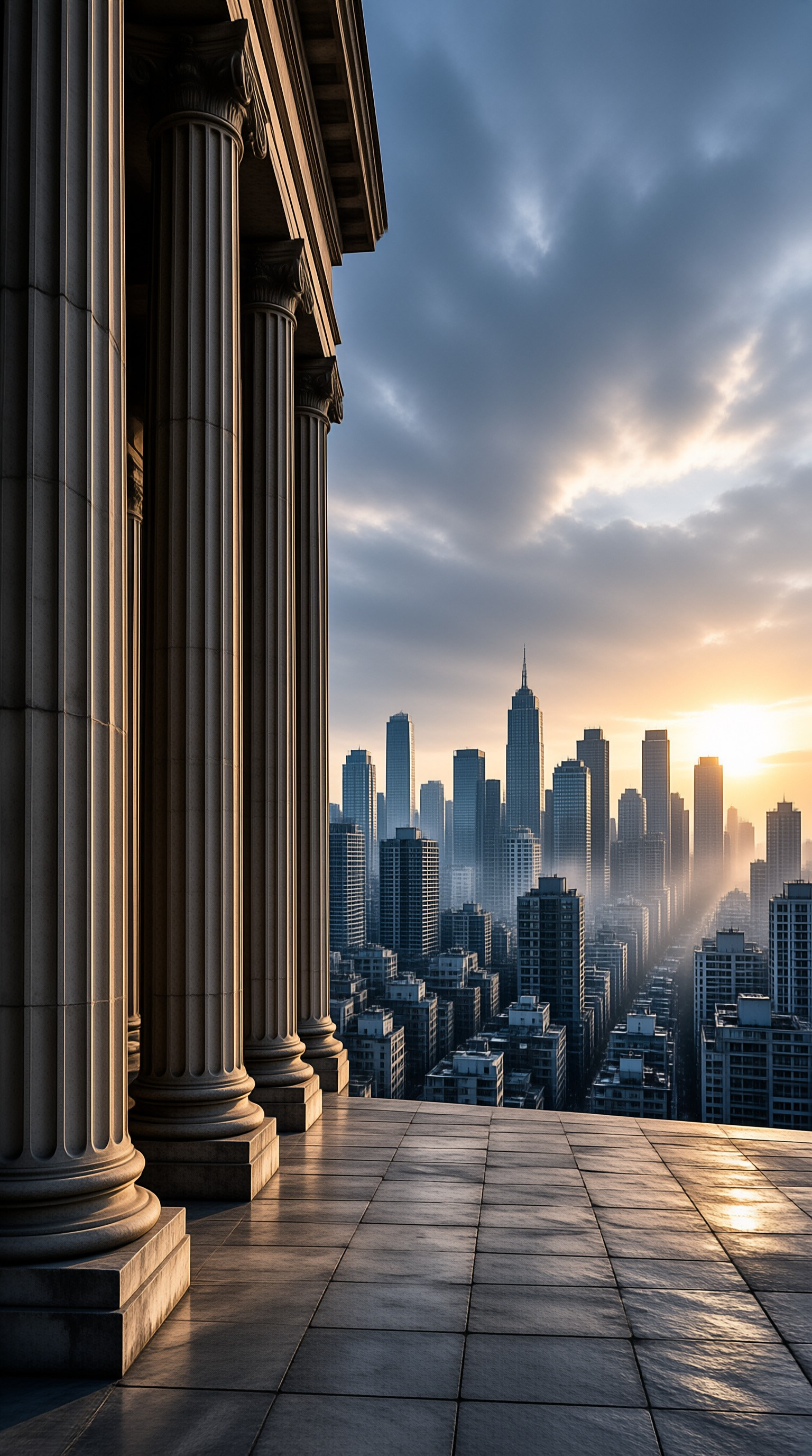 Columns Overlooking City