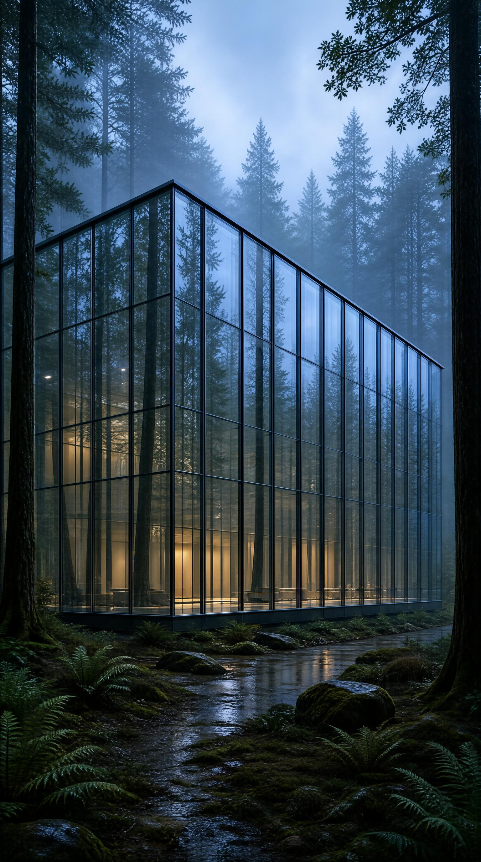 Glass Cabin in Forest