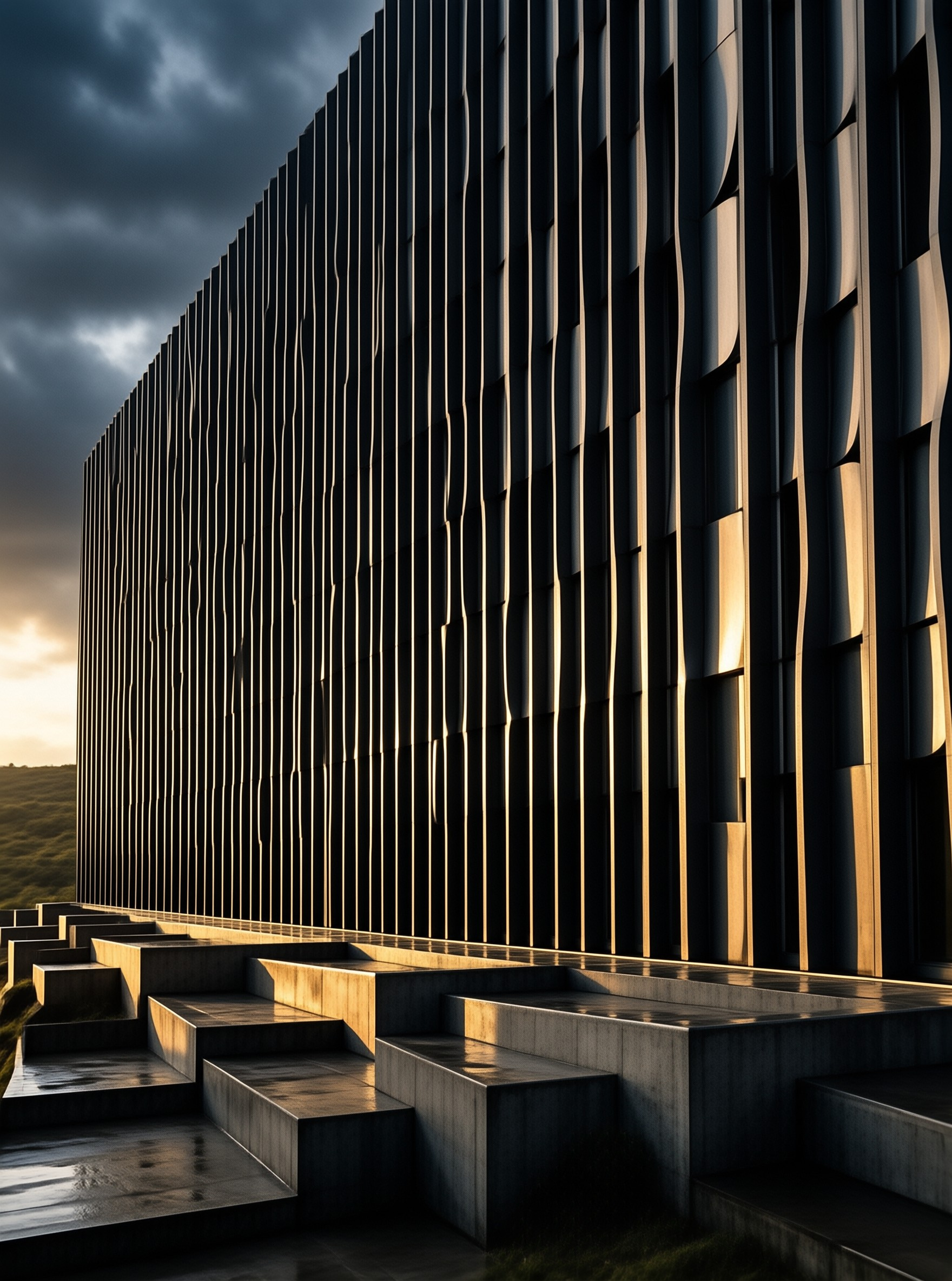 Modern Wavy Building at Dusk
