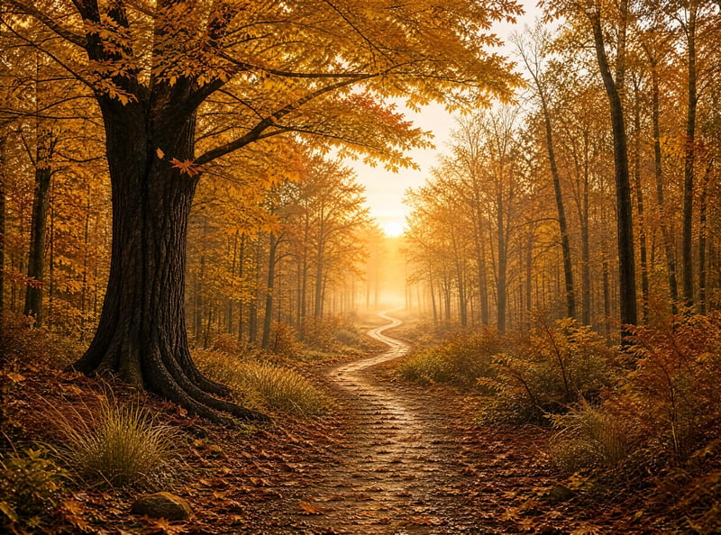 Misty Autumn Forest Path