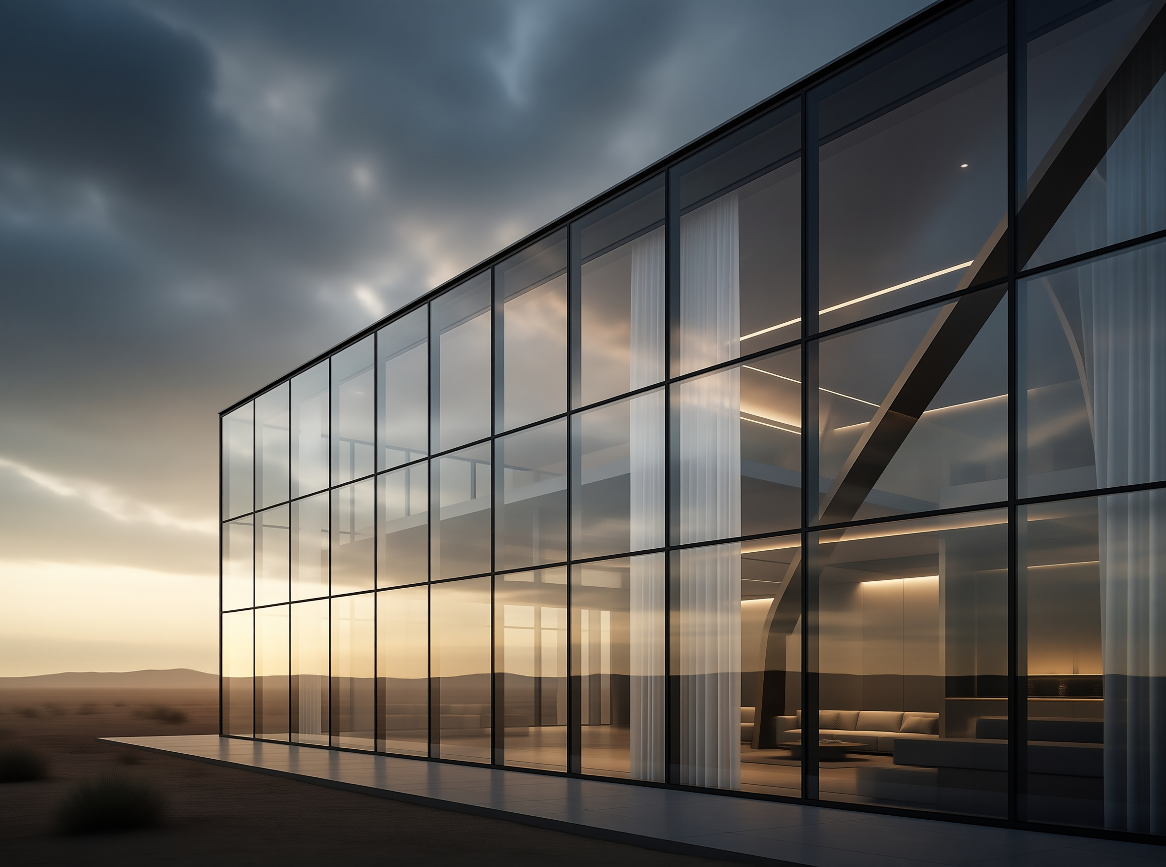 Modern Glass Building in Desert