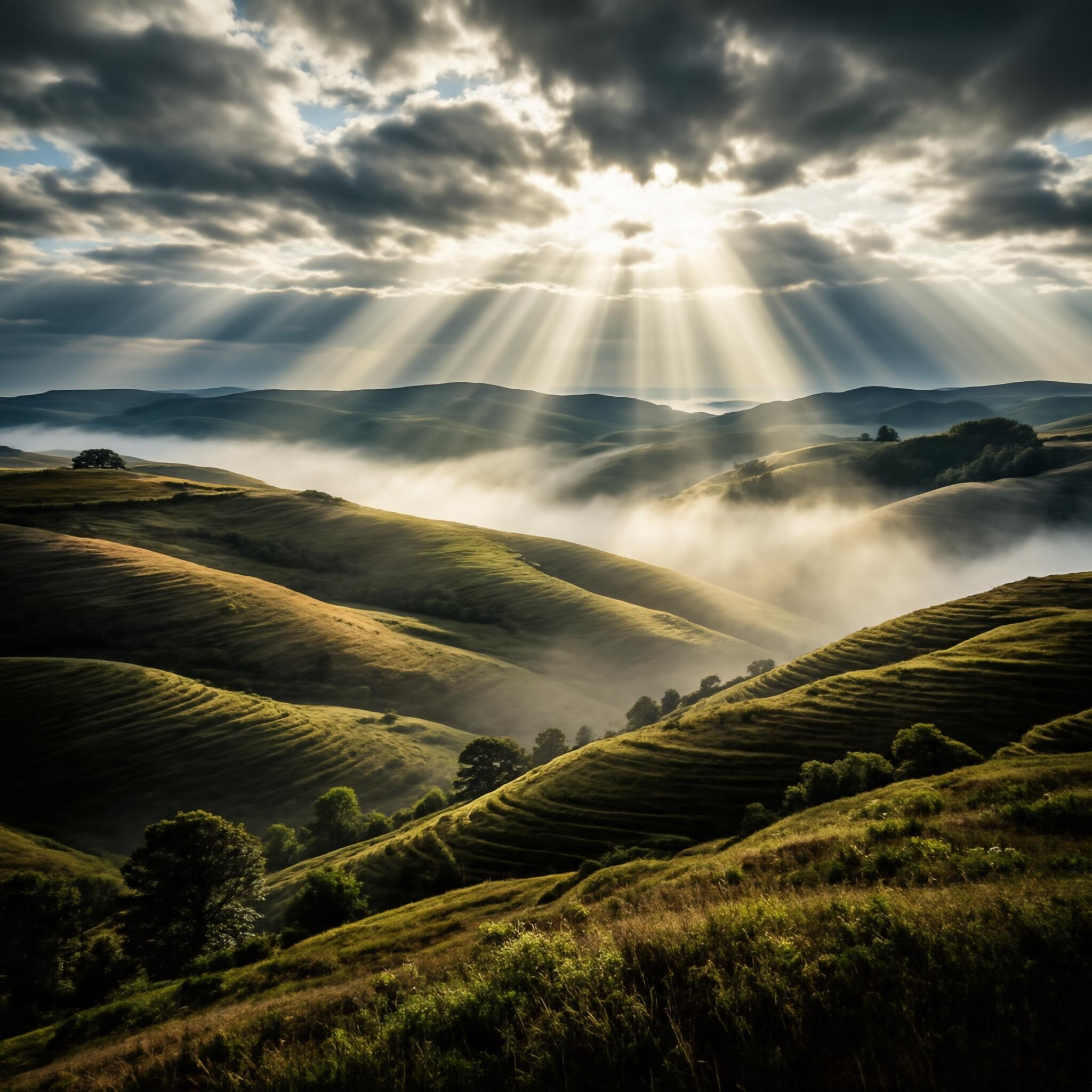 Sunlight Over Rolling Hills