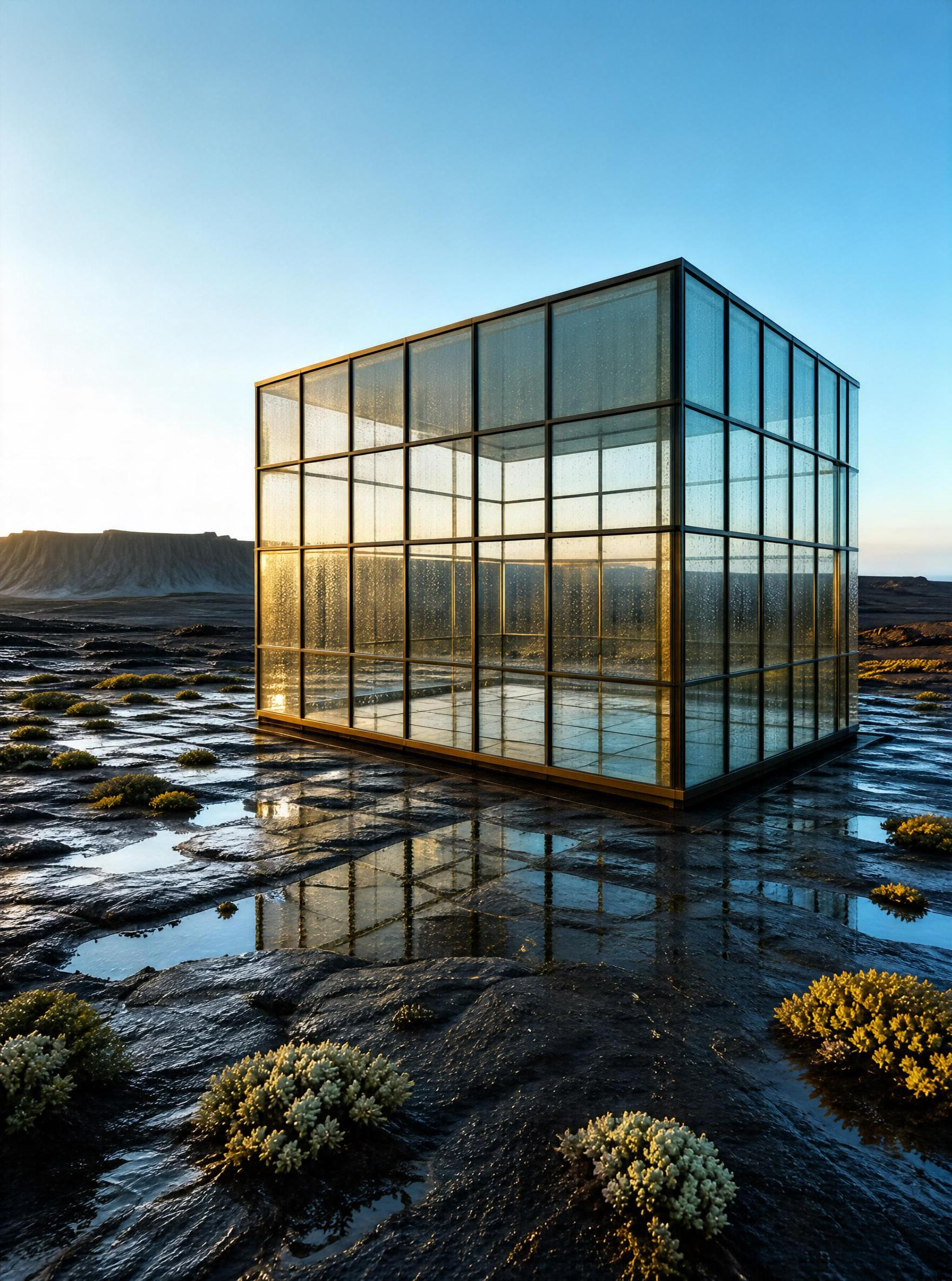 Glass Cube in Desert