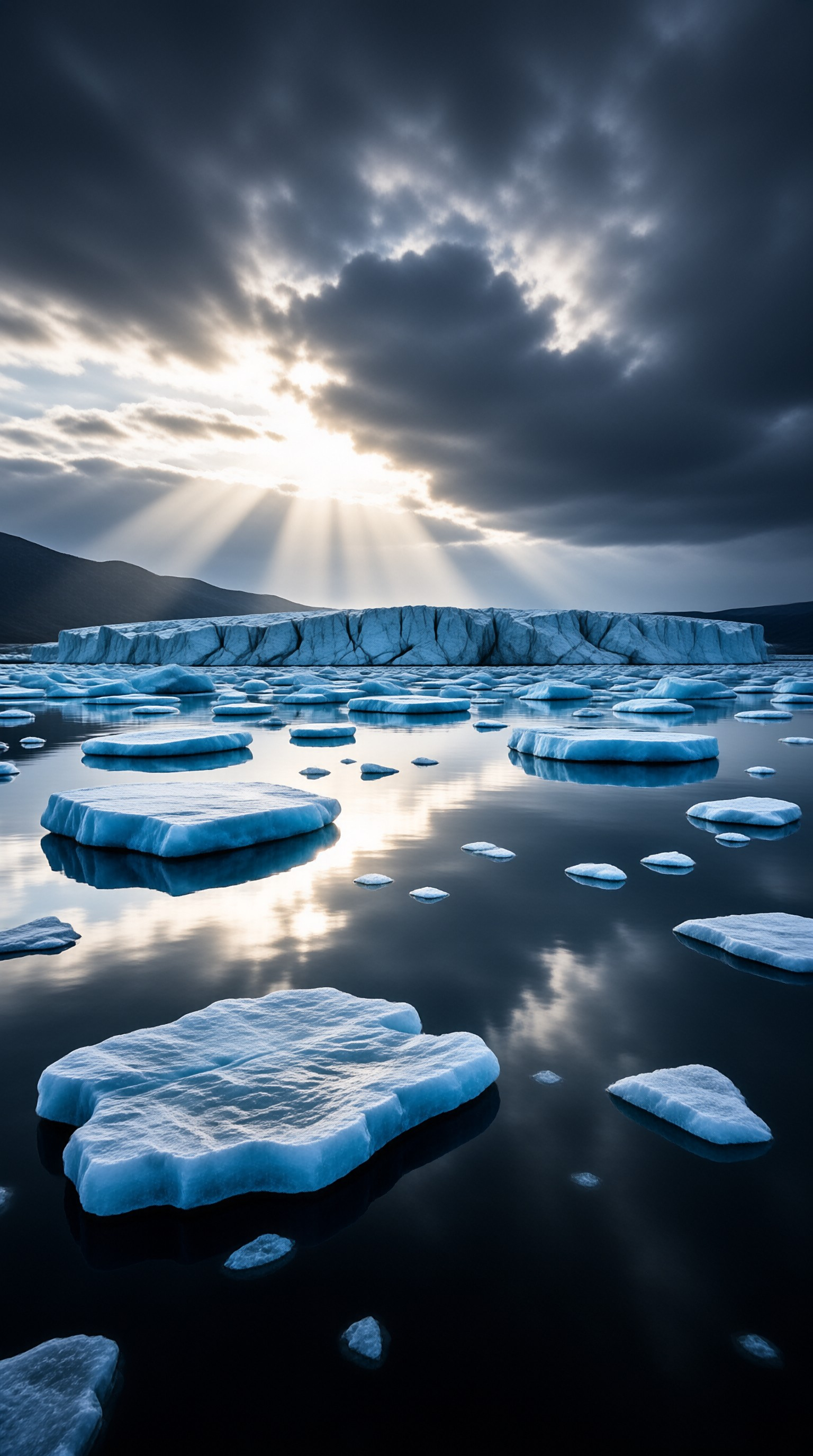 Sunbeams Over Glacial Lake