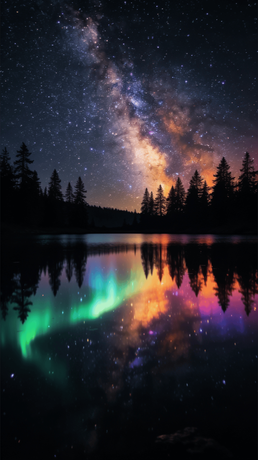 Milky Way and Aurora Above Pine Lake