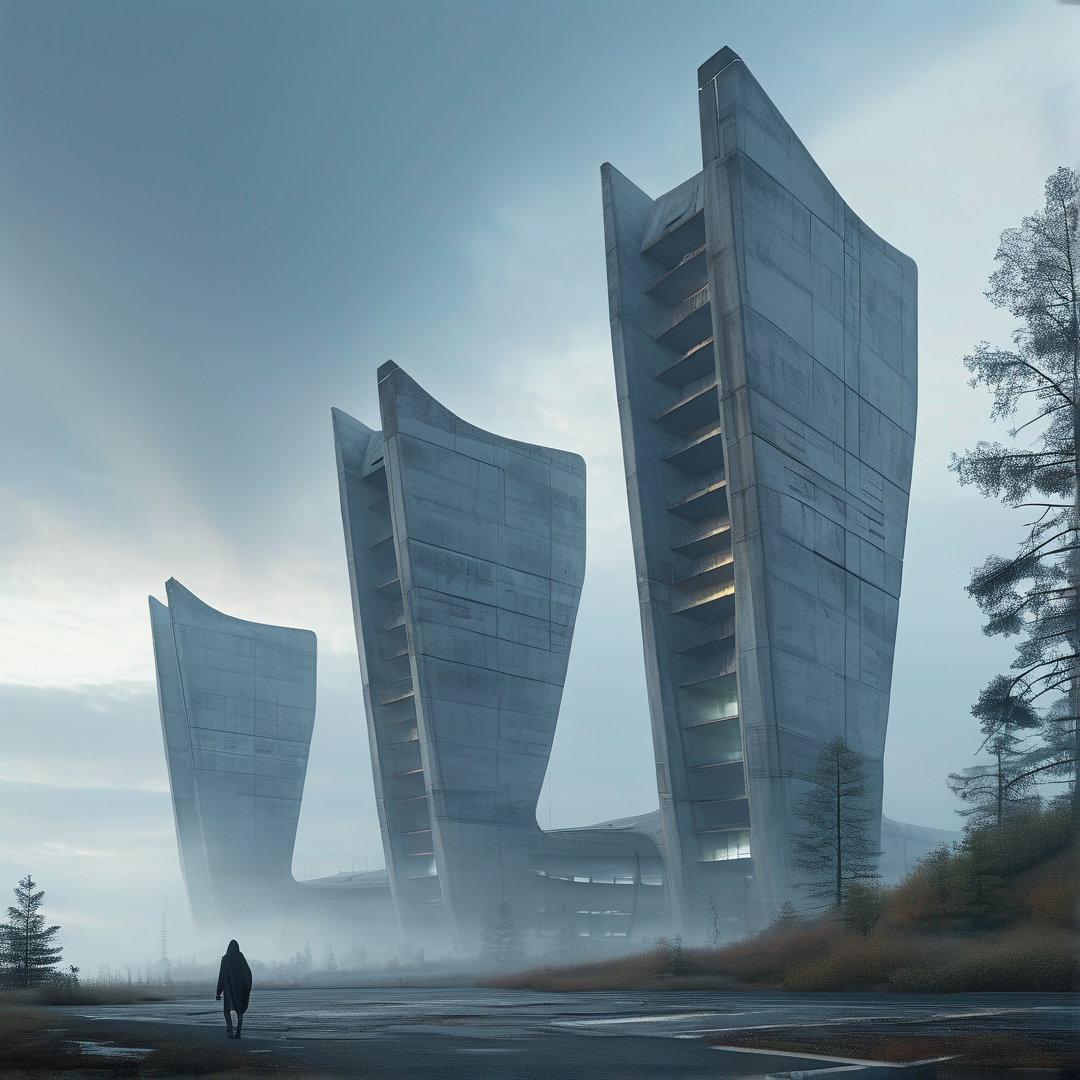 Futuristic Towers in Mist