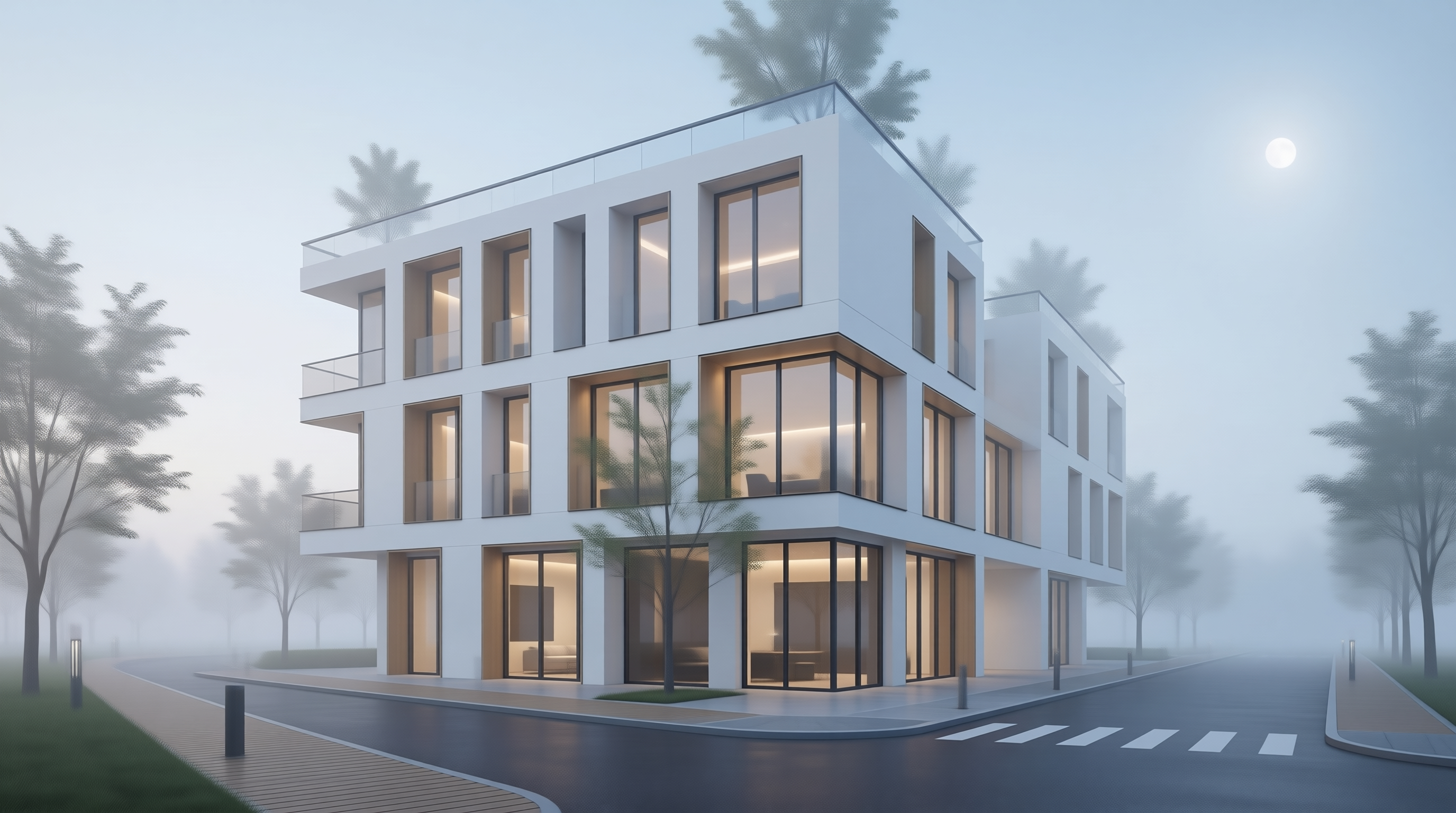 Modern Residence in Morning Fog