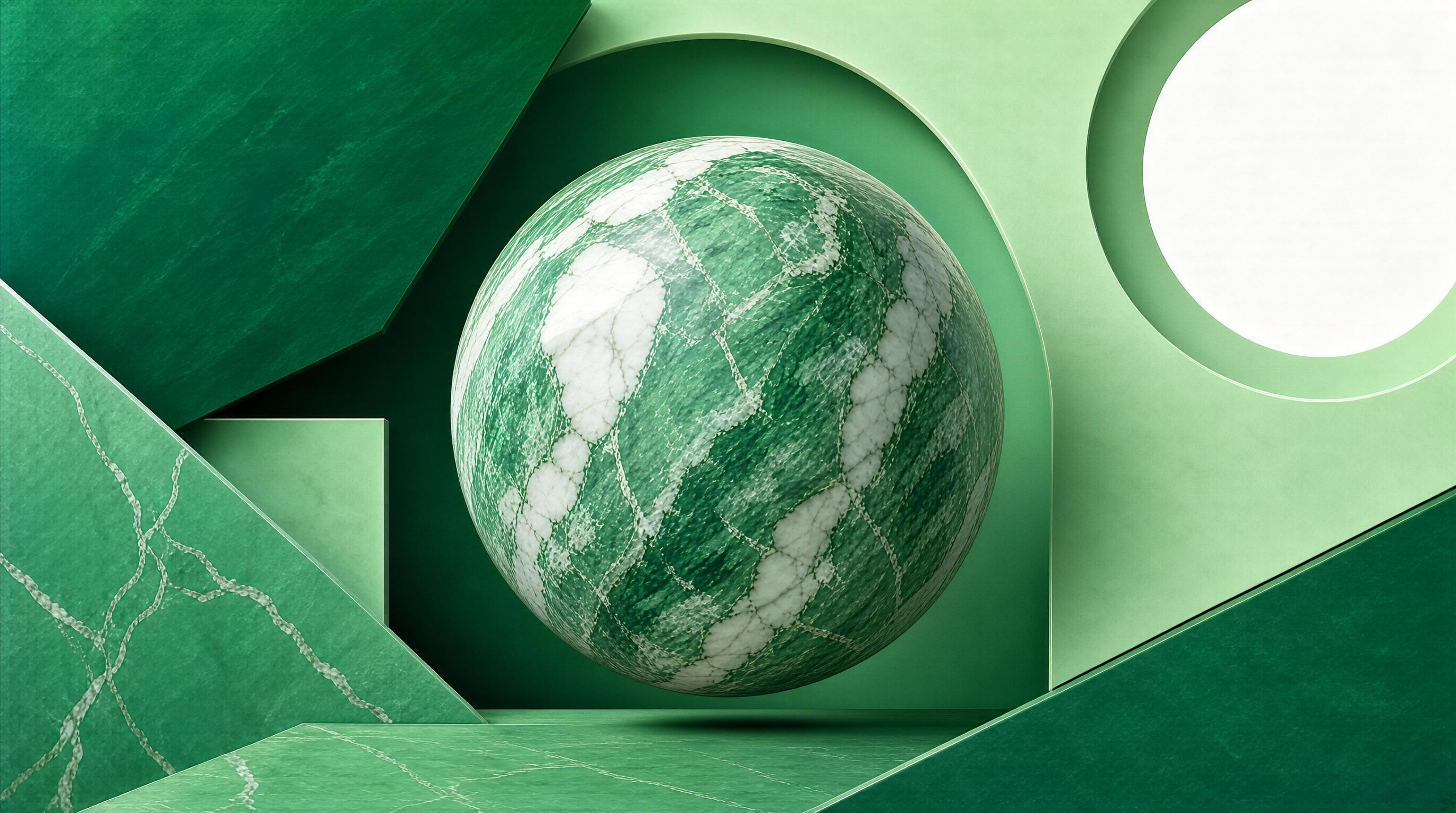 Green Marble Sphere with Geometric Background