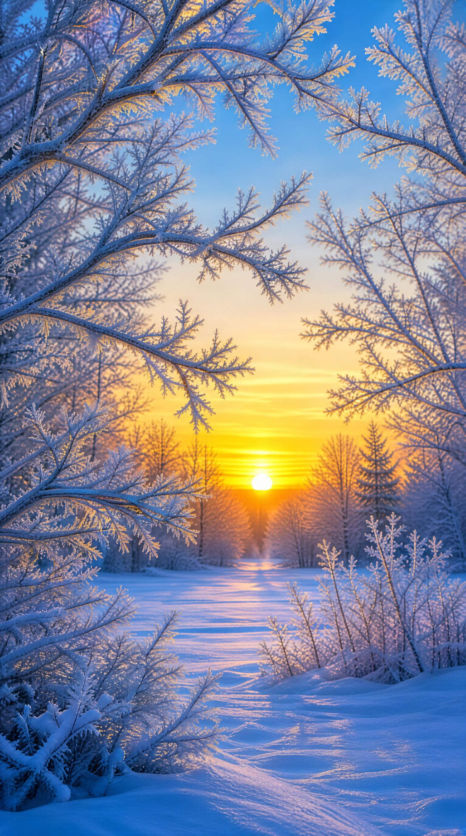 Winter Sunset Over Frozen Lake