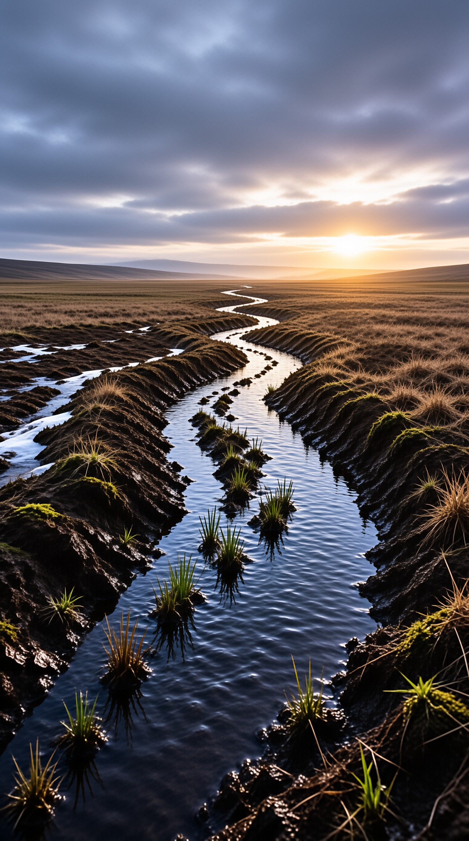 Winding Stream at Sunset