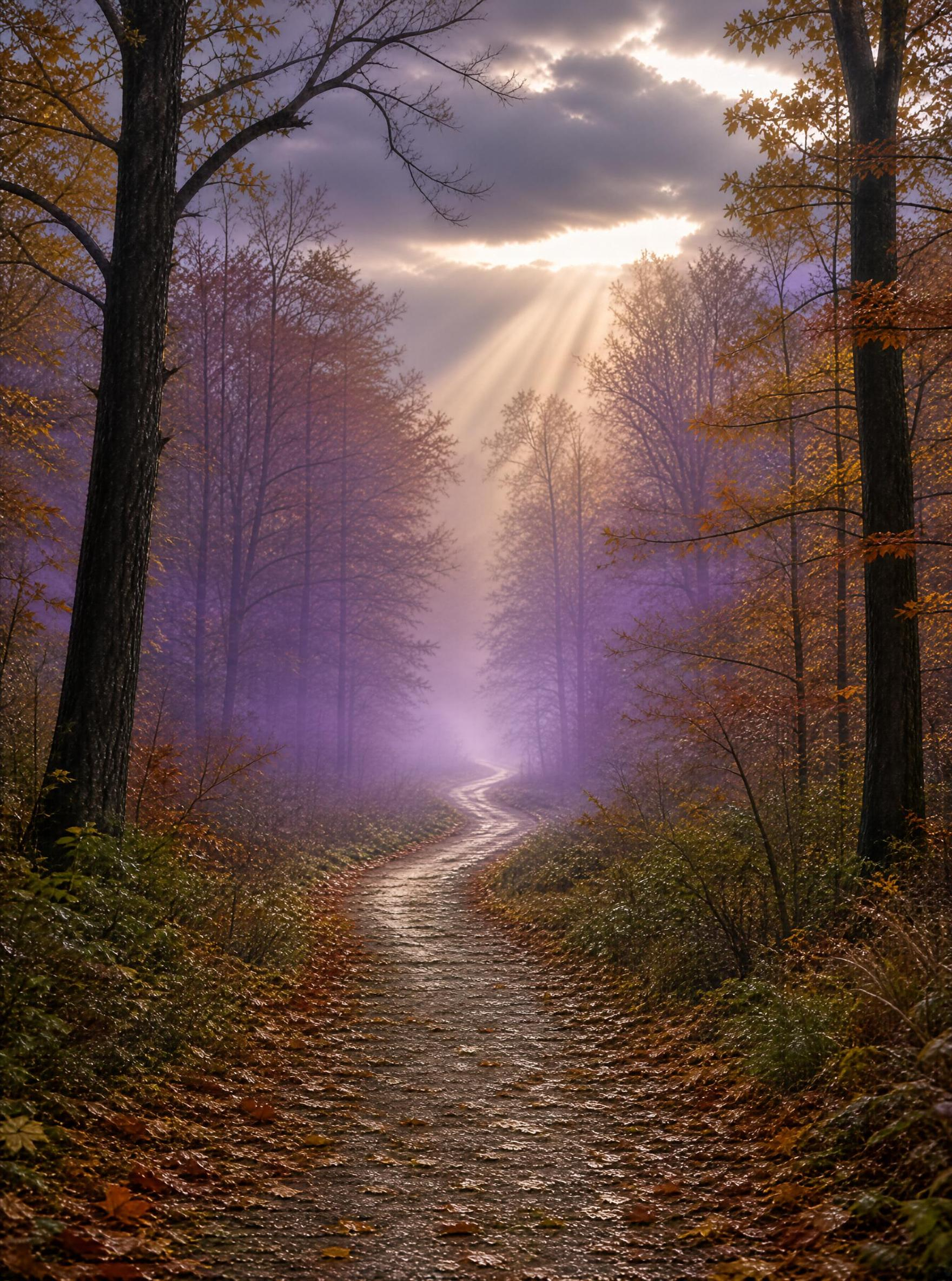 Autumn Forest Path with Sunbeams