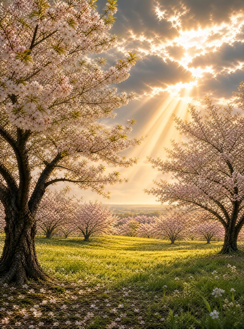 Golden Hour Cherry Blossoms