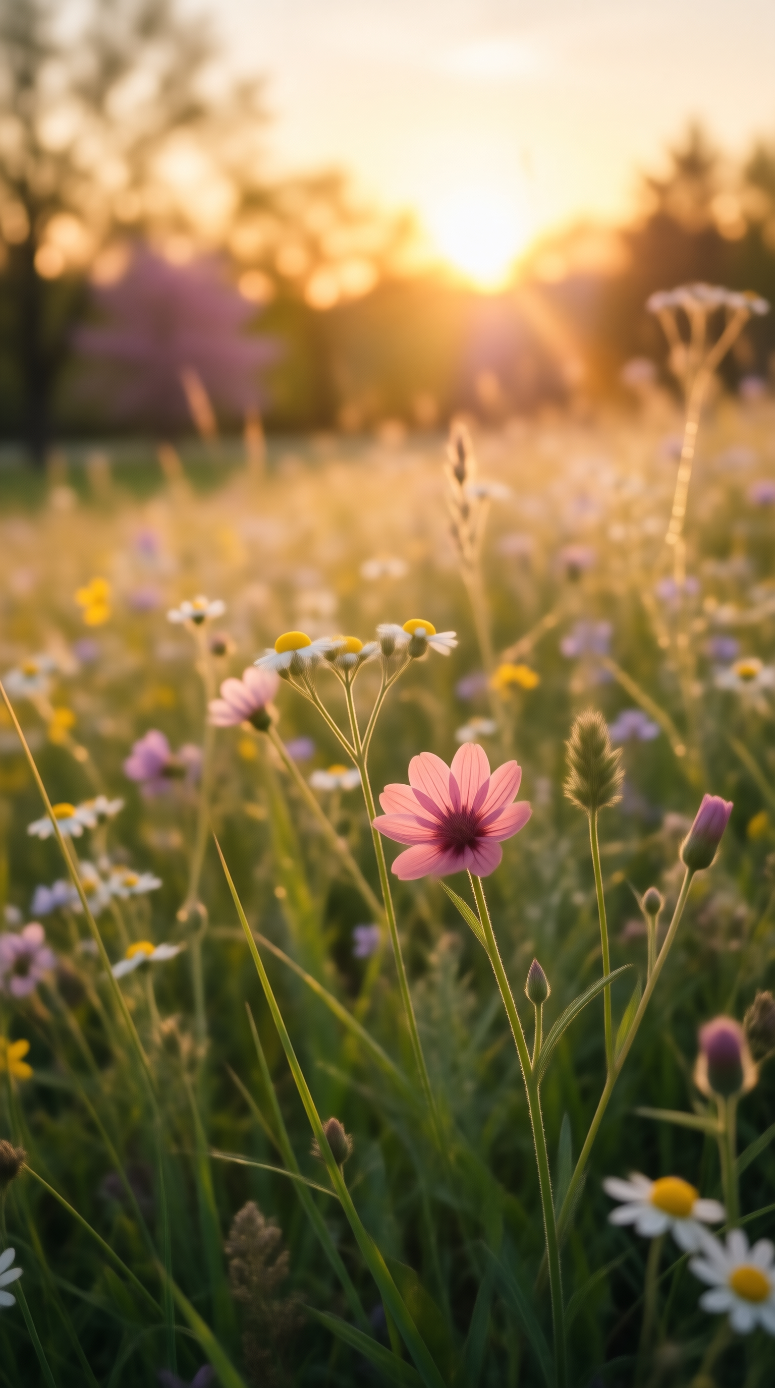 Pink Cosmos at Sunset