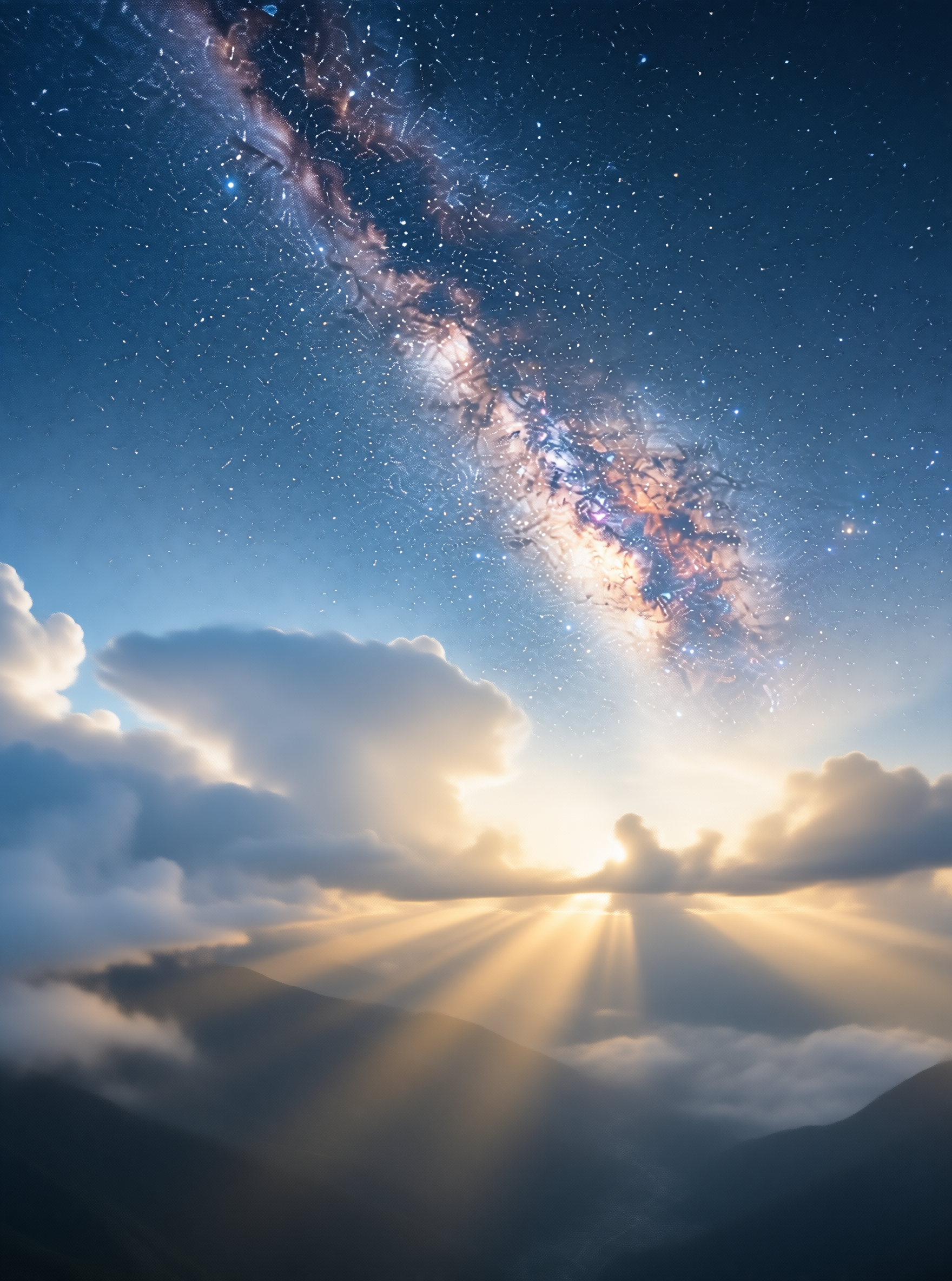Starry Sky with Galaxy and Sunrise