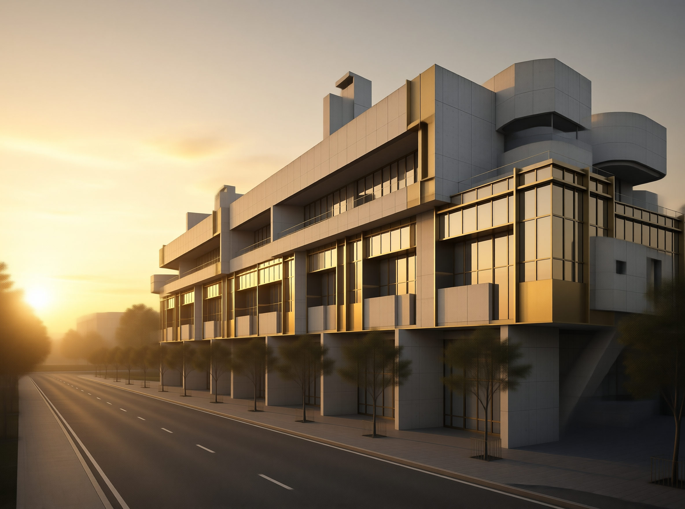 Modern Building at Sunset