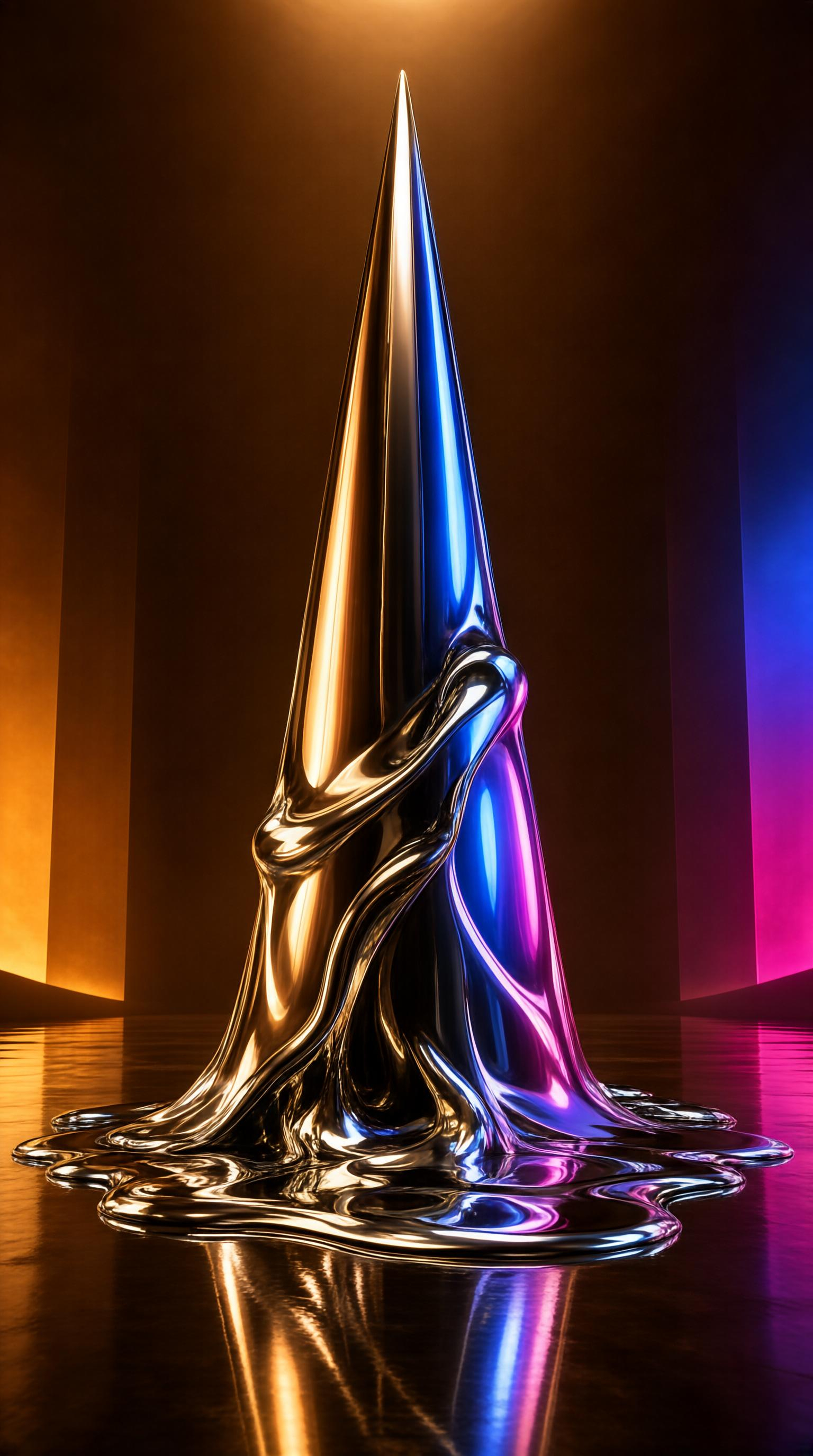 Metallic Spire with Flowing Liquid Form