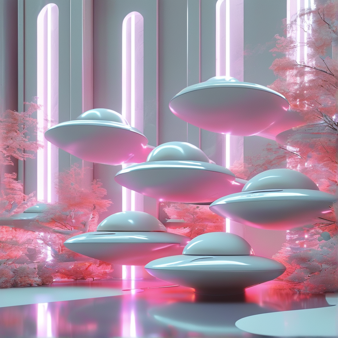 Pink Neon UFOs Hovering